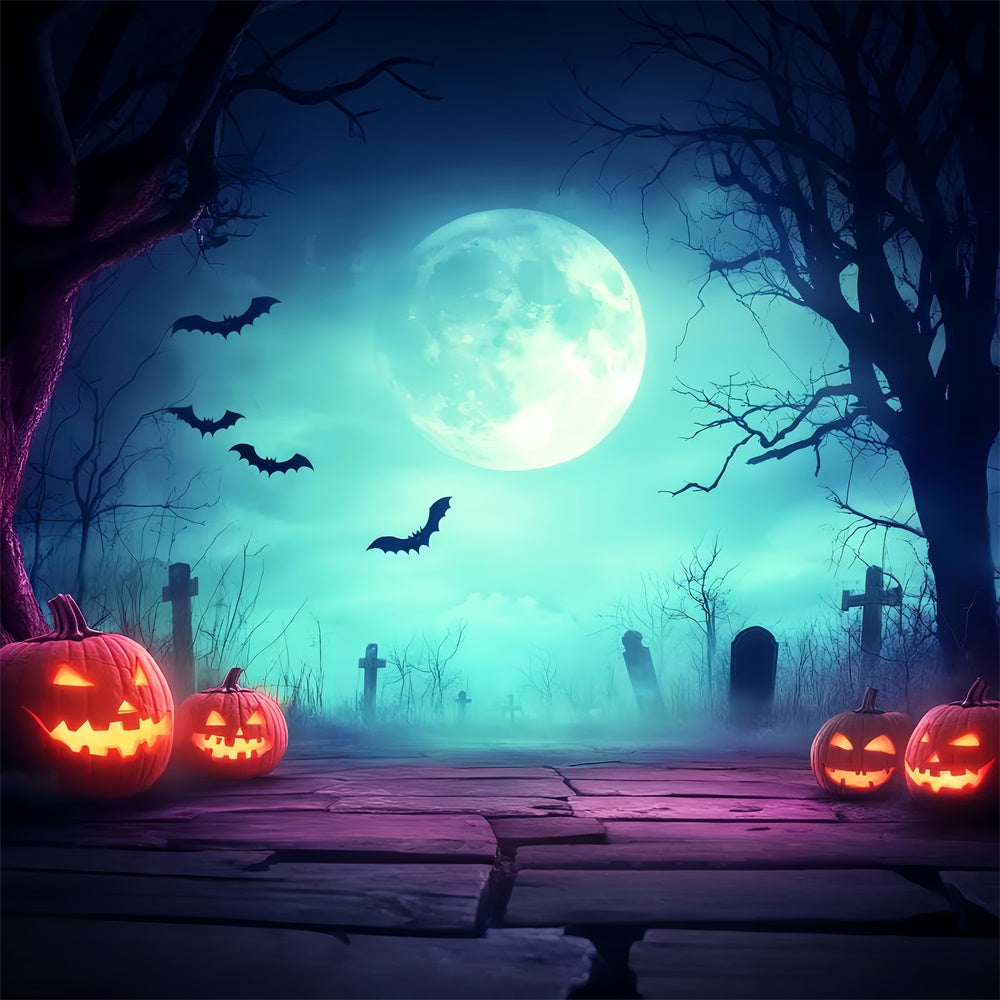Halloween Graveyard Backdrop Eerie Moonlight Cemetery Backdrop UK LXX57-87
