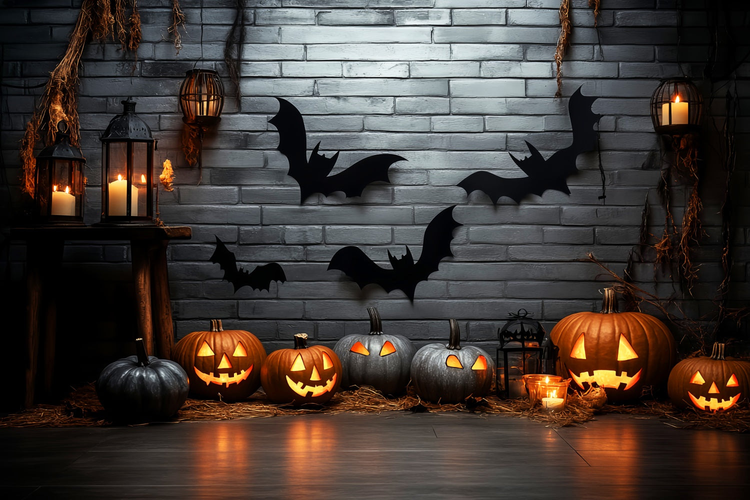 Halloween Wall Backdrop Midnight Brick Candlelit Backdrop UK LXX57-91