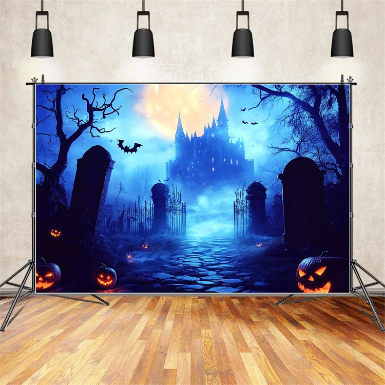 Halloween Moon Backdrop Moonlit Castle Graveyard Backdrop UK LXX57-99
