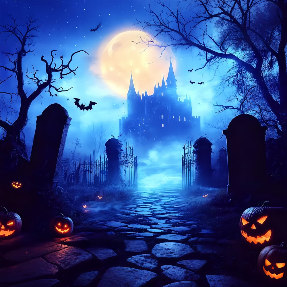 Halloween Moon Backdrop Moonlit Castle Graveyard Backdrop UK LXX57-99