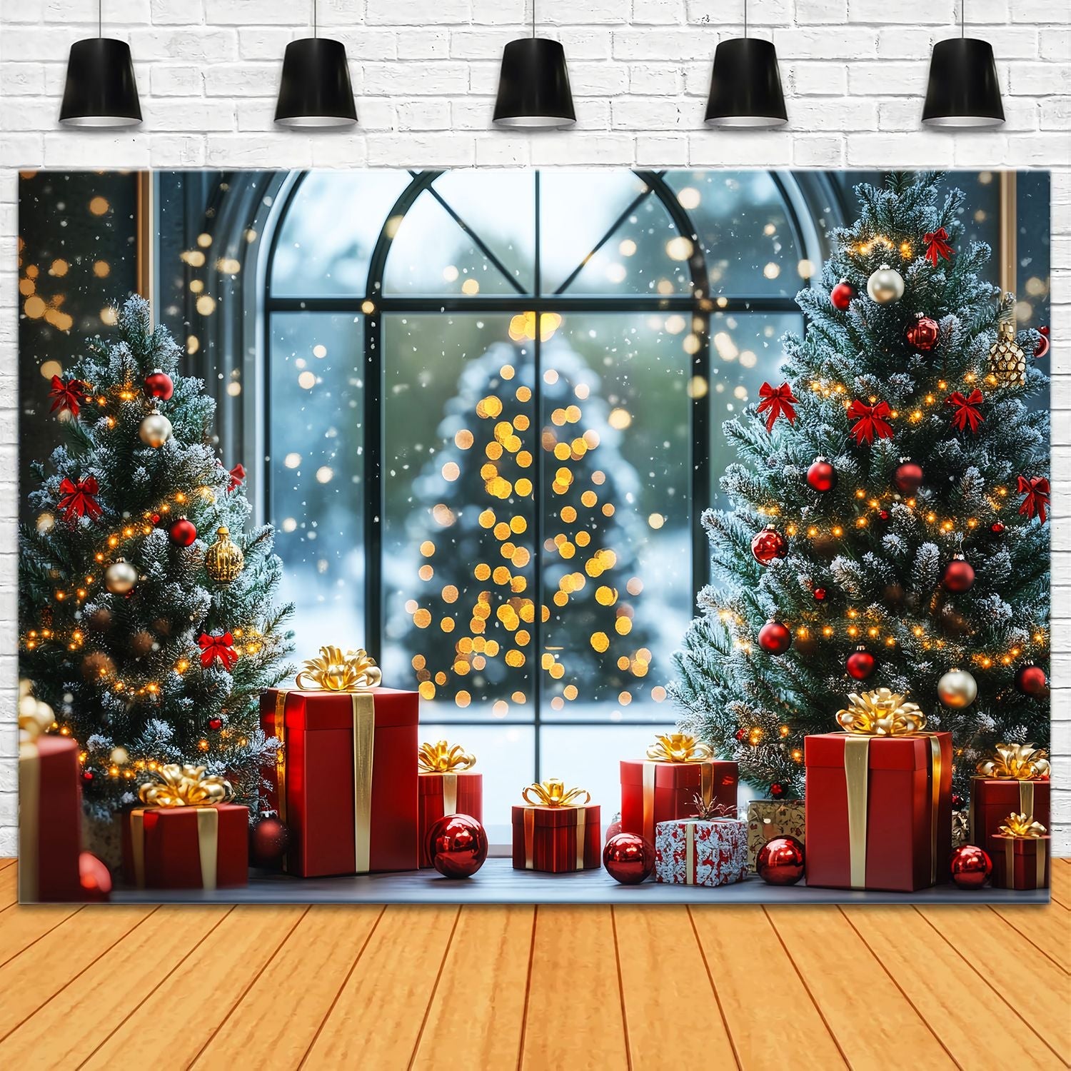 Christmas Tree Backdrop Frosted Christmas Trees Window Light Christmas Backdrops UK LXX58-100