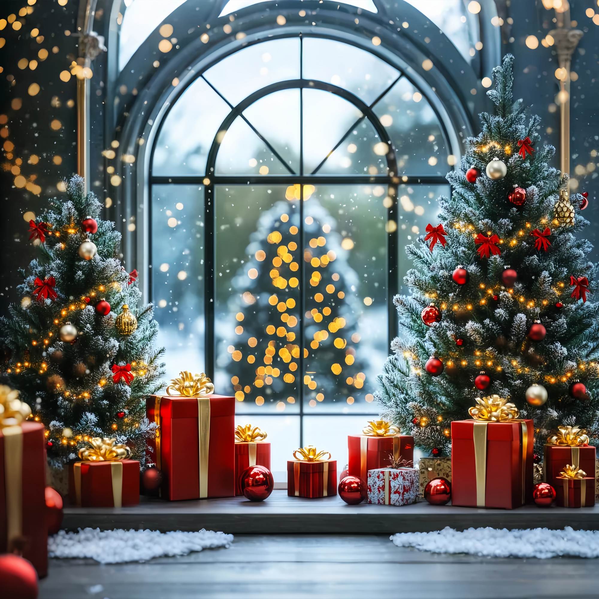 Christmas Tree Backdrop Frosted Christmas Trees Window Light Christmas Backdrops UK LXX58-100