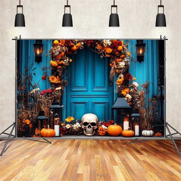 Halloween Photography Backdrop Skull Floral Porch Backdrop UK LXX58-12