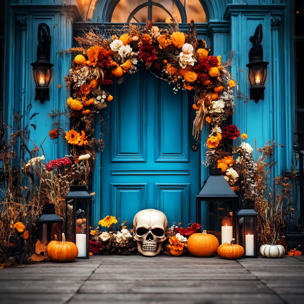 Halloween Photography Backdrop Skull Floral Porch Backdrop UK LXX58-12