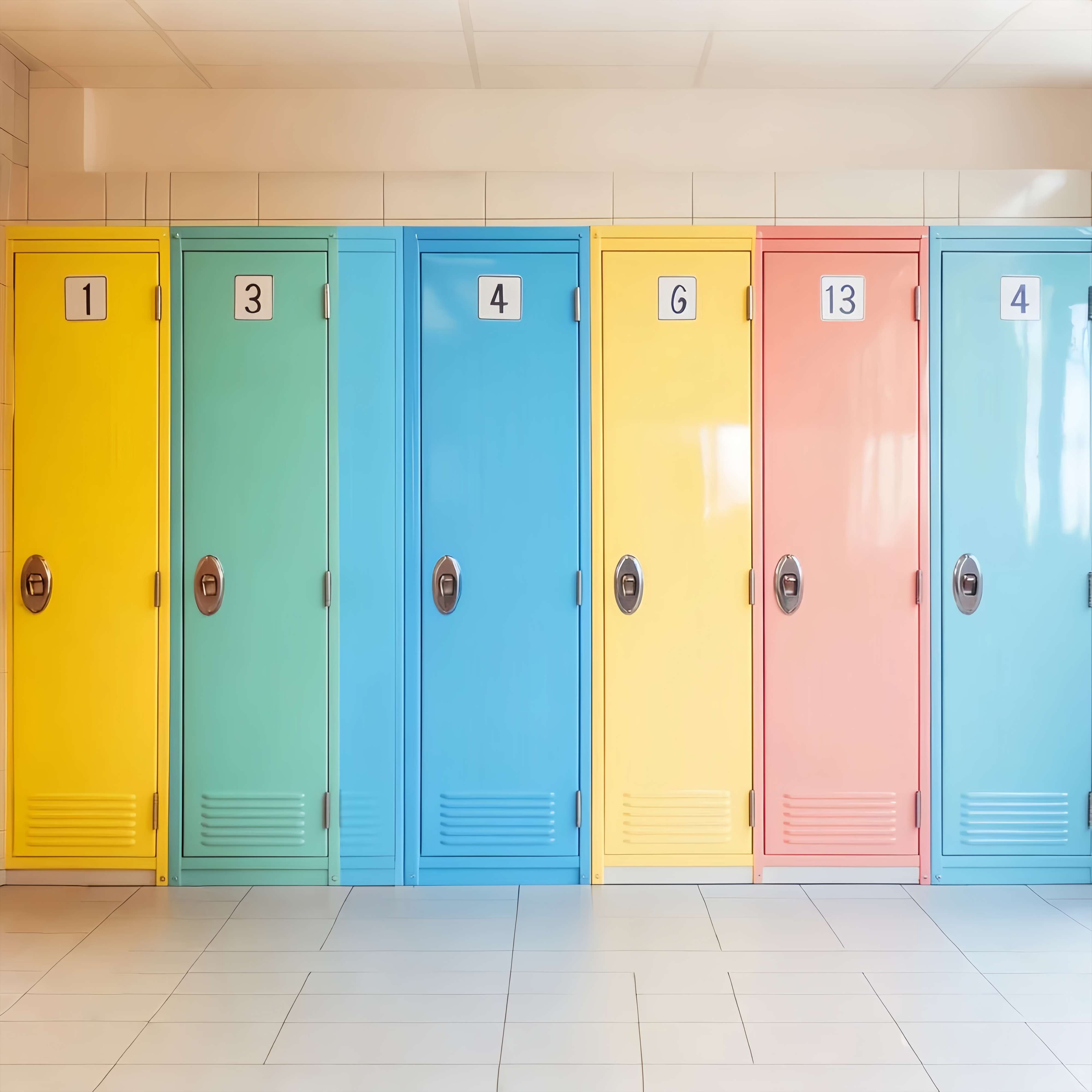 School Locker Backdrop Pastel Numbered School Lockers Row Back To School Photography Backdrops UK LXX58-120
