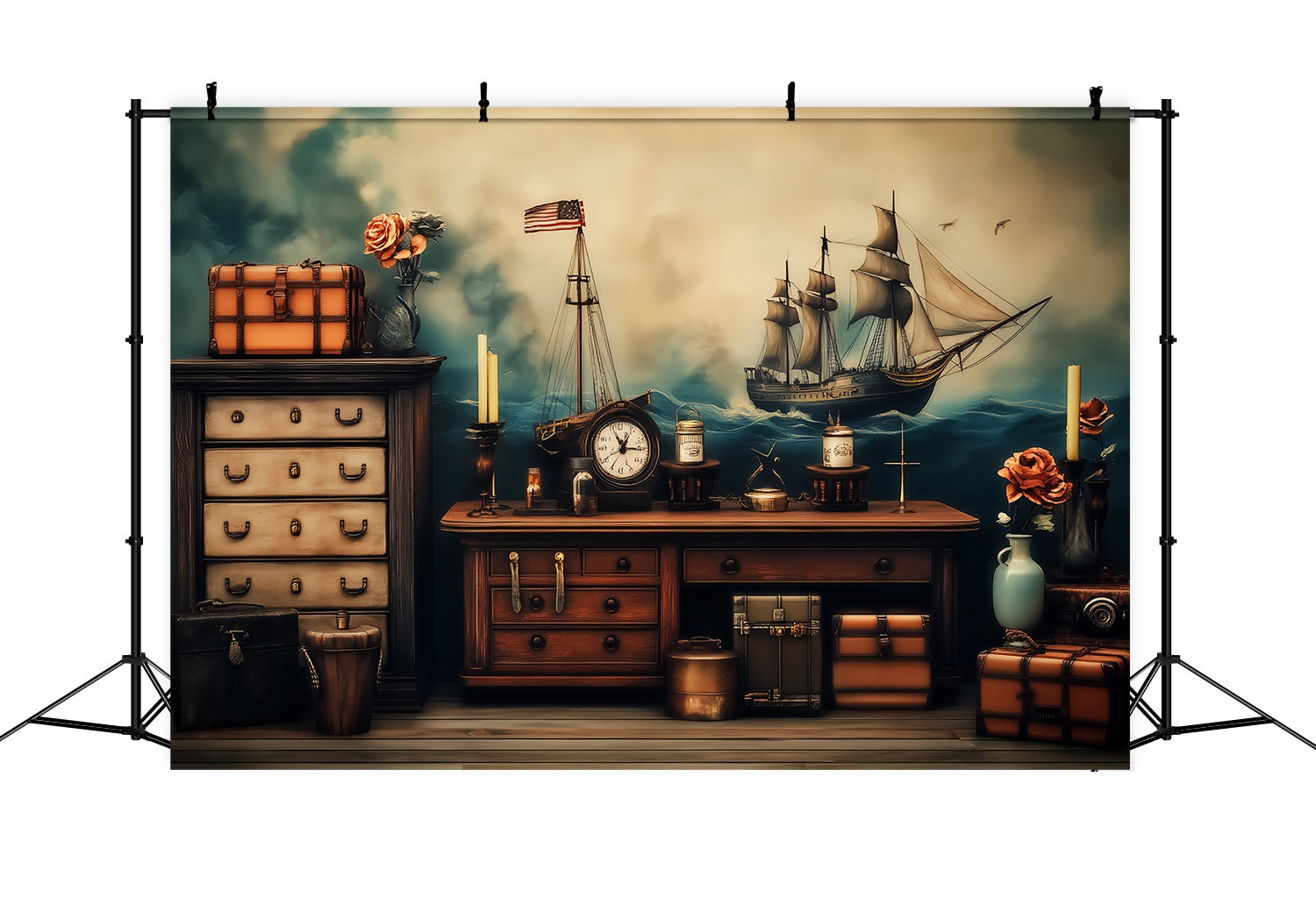 School Locker Backdrop Vintage Nautical Desk Sailing Ship Decor Back To School Backdrop Ideas UK LXX58-136
