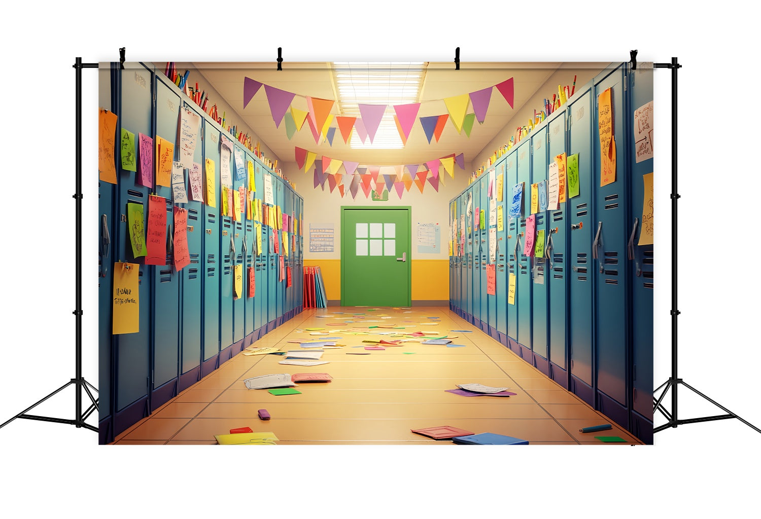 School Hallway Backdrop Colorful Locker Hallway Banners Back To School Photo Backdrop UK LXX58-143