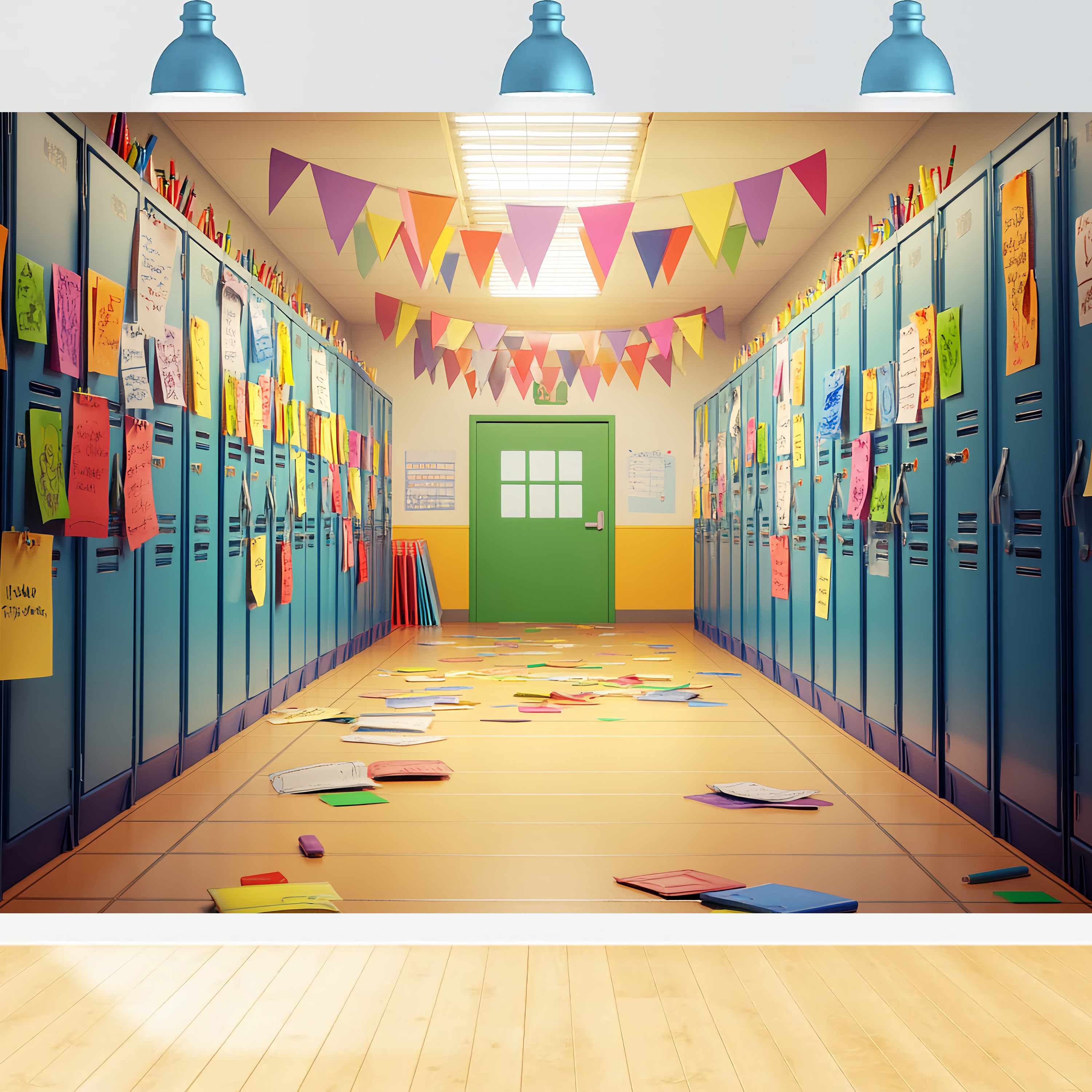 School Hallway Backdrop Colorful Locker Hallway Banners Back To School Photo Backdrop UK LXX58-143