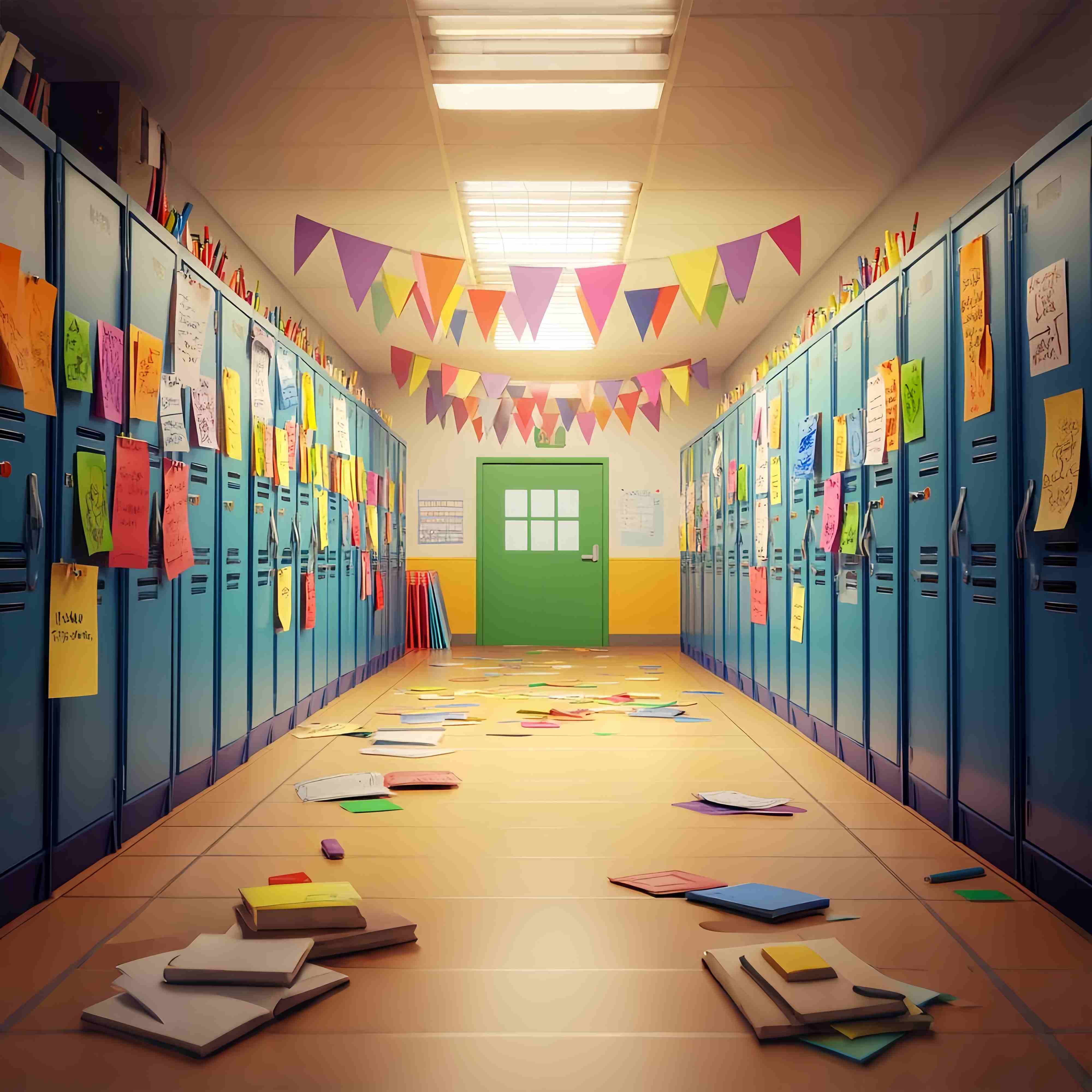 School Hallway Backdrop Colorful Locker Hallway Banners Back To School Photo Backdrop UK LXX58-143