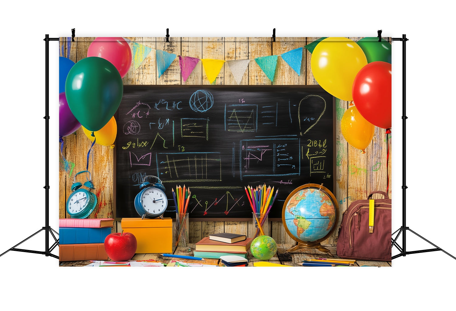 Back To School Chalkboard Backdrop Colorful Balloons Blackboard Supplies Back To School Backdrops UK LXX58-149