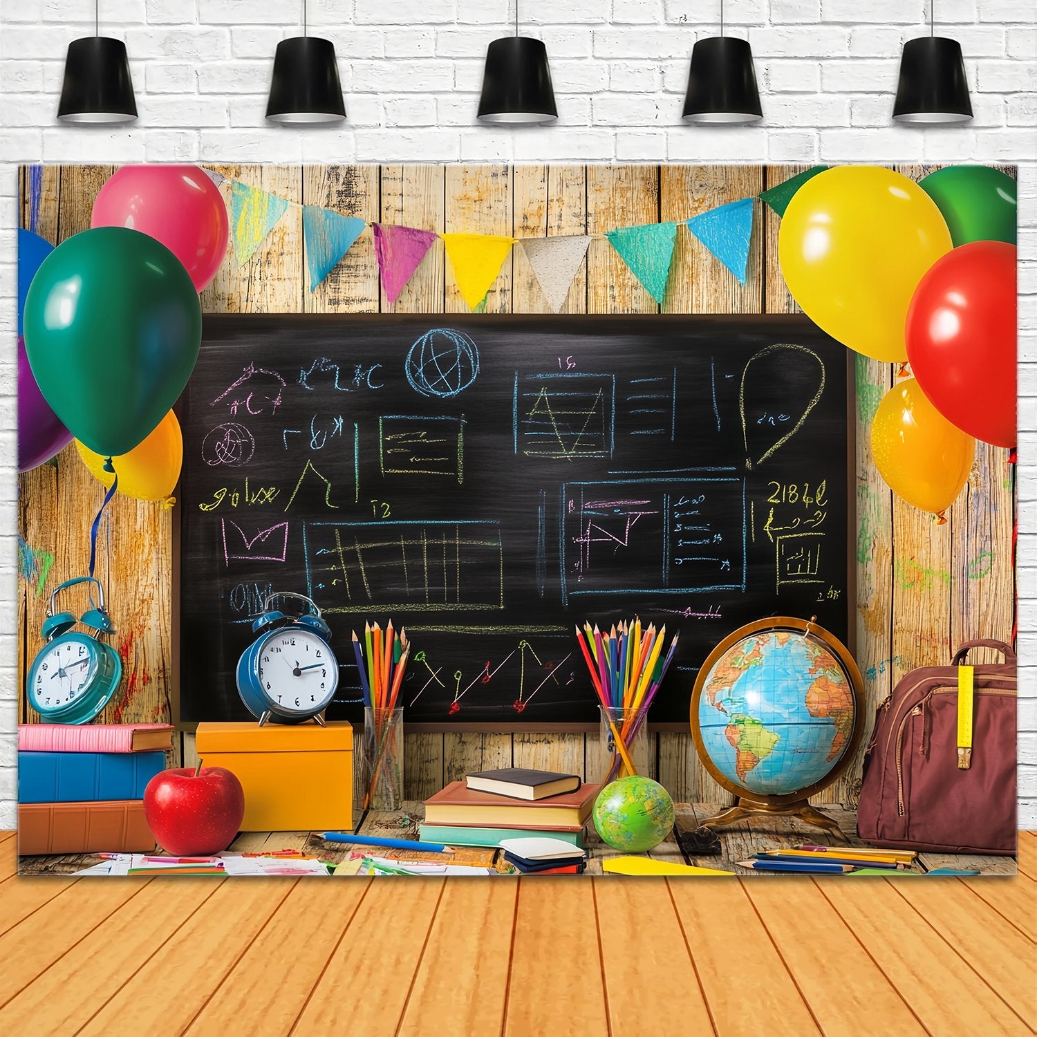 Back To School Chalkboard Backdrop Colorful Balloons Blackboard Supplies Back To School Backdrops UK LXX58-149