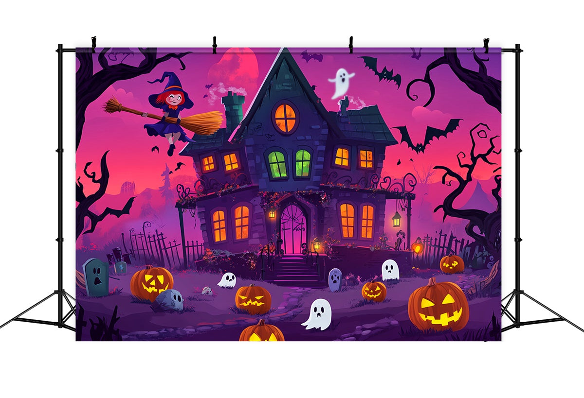 Haunted House Backdrop Cartoon Enchanted Night Backdrop UK LXX58-15