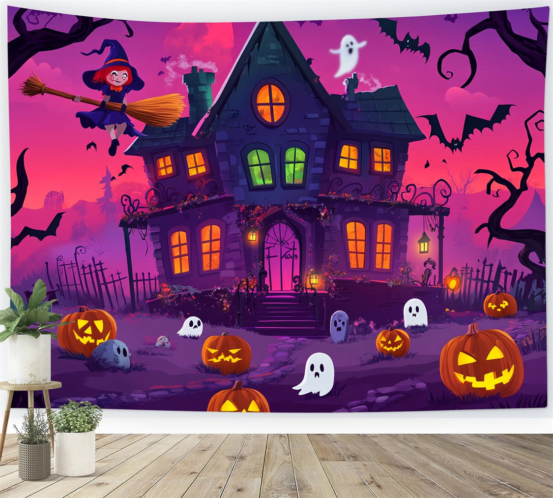 Haunted House Backdrop Cartoon Enchanted Night Backdrop UK LXX58-15