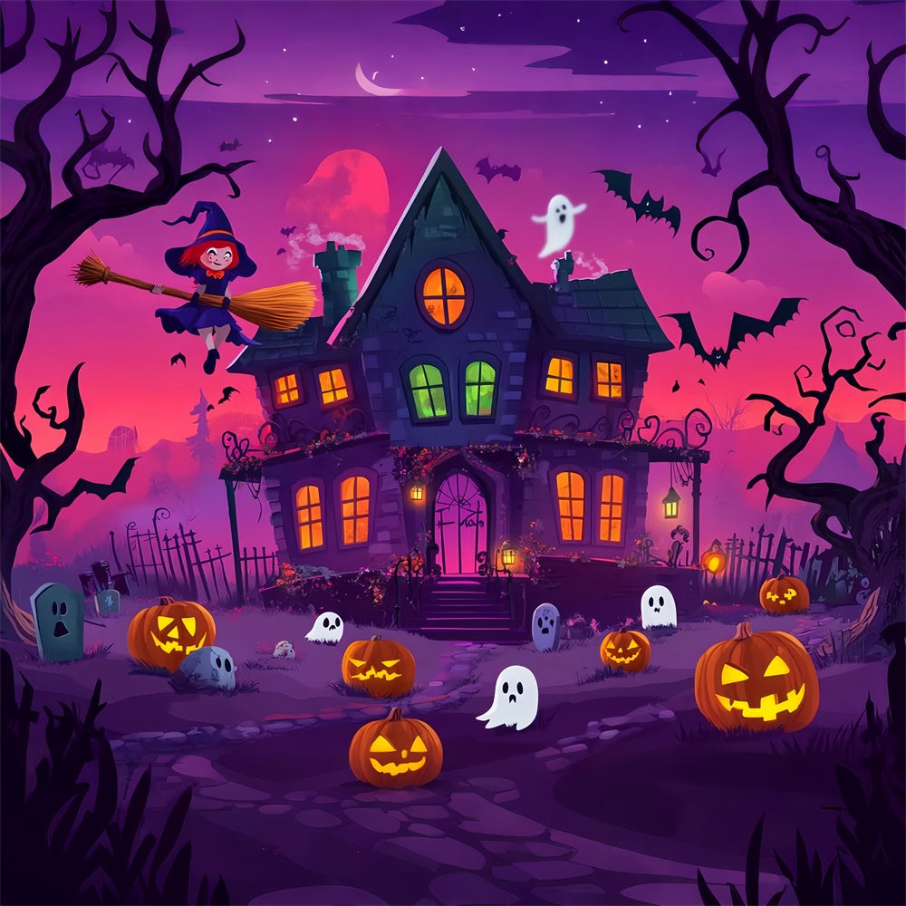 Haunted House Backdrop Cartoon Enchanted Night Backdrop UK LXX58-15