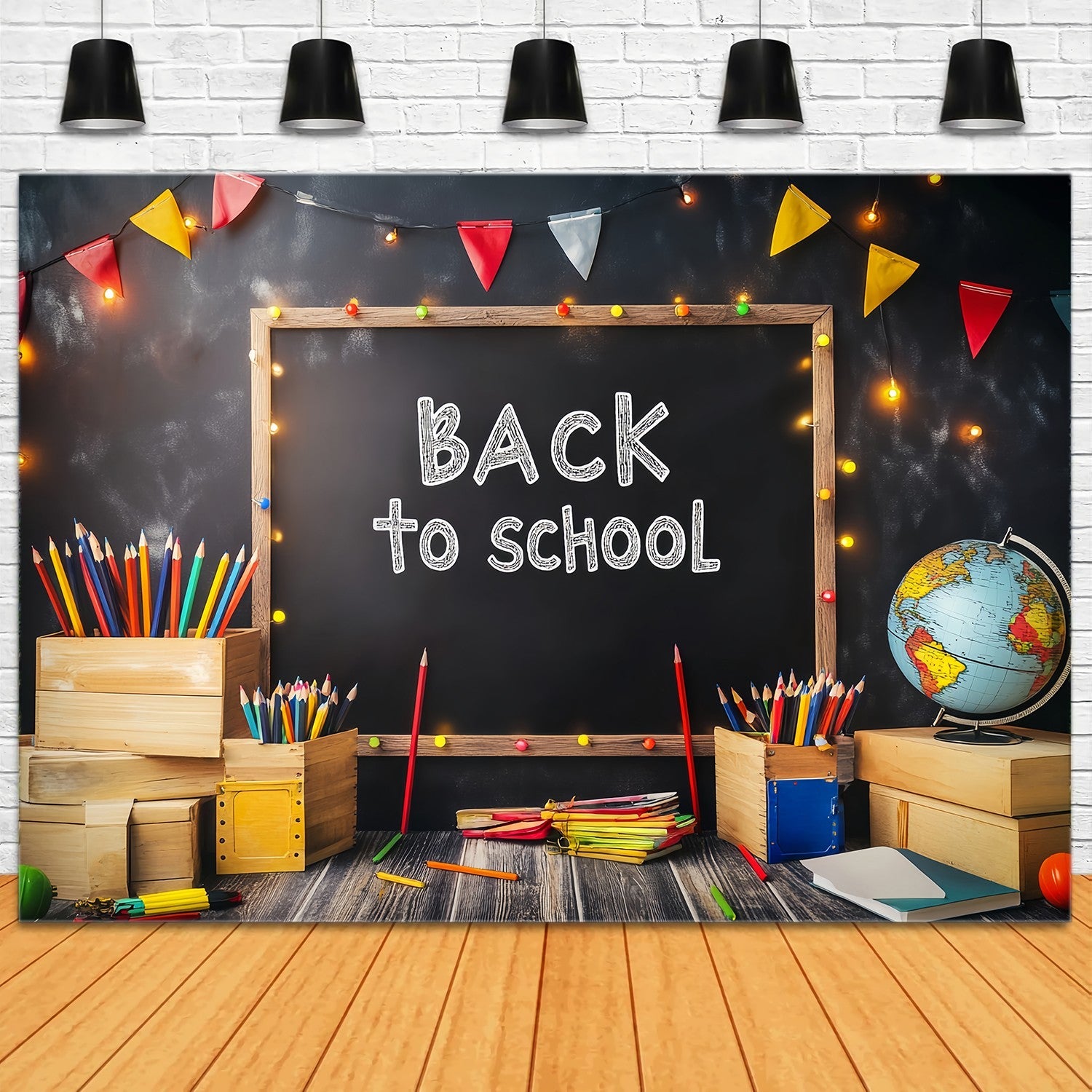Back To School Chalkboard Backdrop String Lights Chalkboard Pencil Display Back To School Backdrop UK LXX58-150