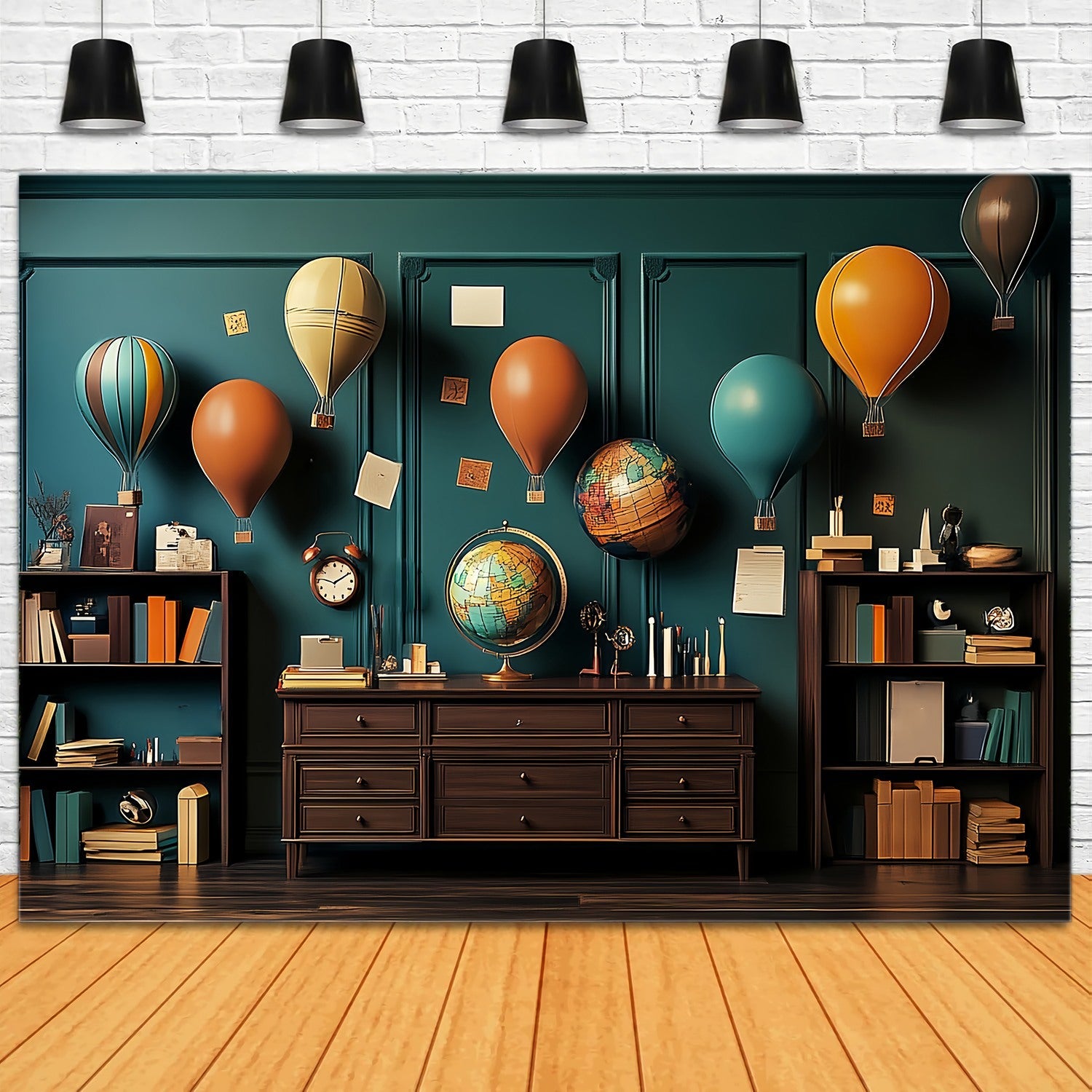 School Classroom Backdrop Hot Air Balloon Study Room Back To School Backdrops UK LXX58-151