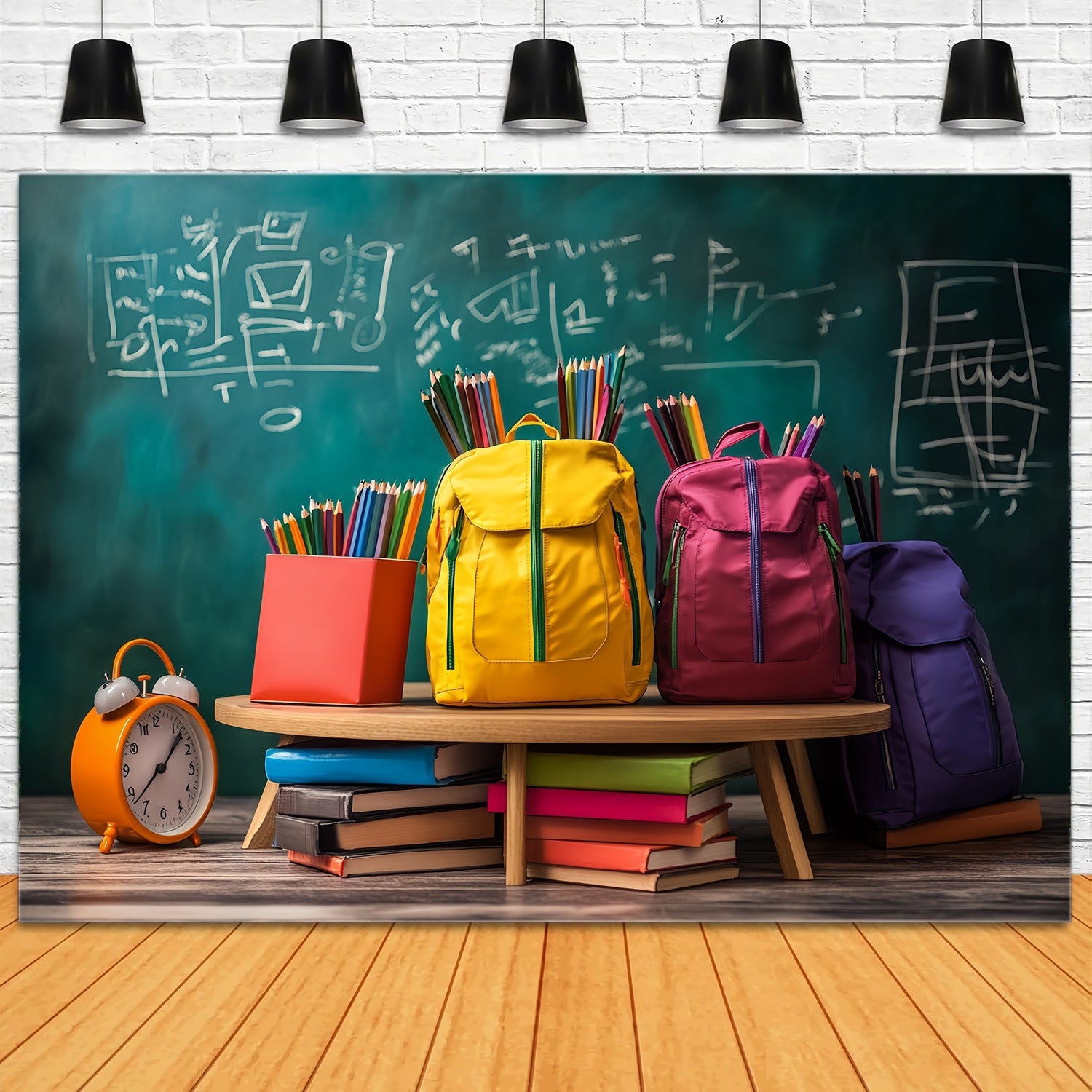 School Classroom Backdrop Colorful Backpack Chalkboard Display Back To School Backdrop UK LXX58-152