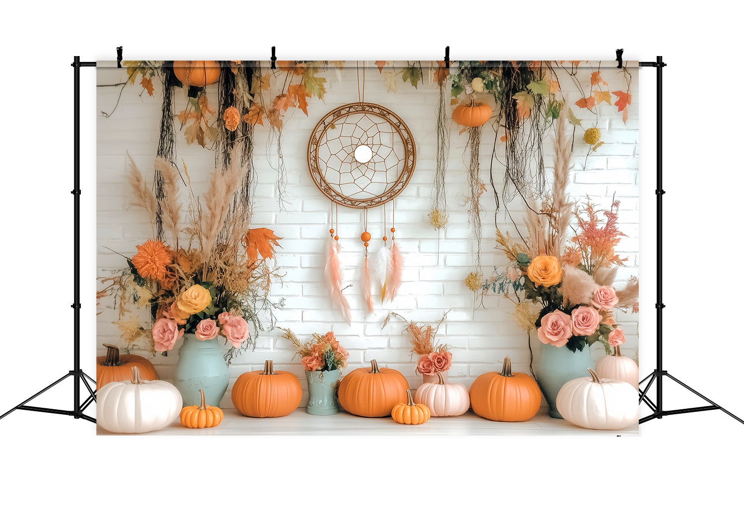 Autumn Fall Backdrop Rustic Pumpkin Dreamcatcher Display Boho Backdrop UK LXX58-155