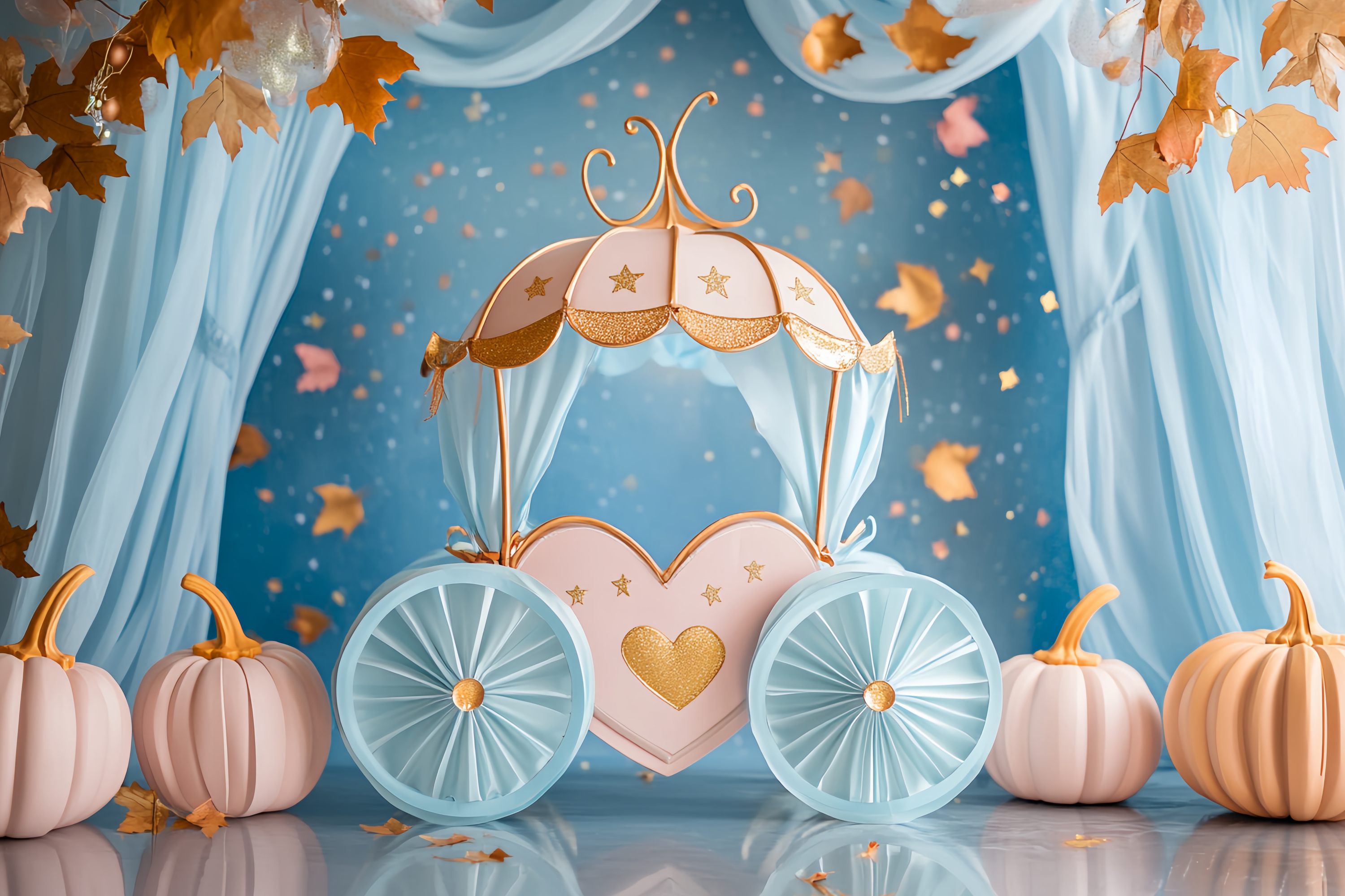 Fall Backdrop Fairytale Pumpkin Carriage Decor Newborn Backdrop UK LXX58-156