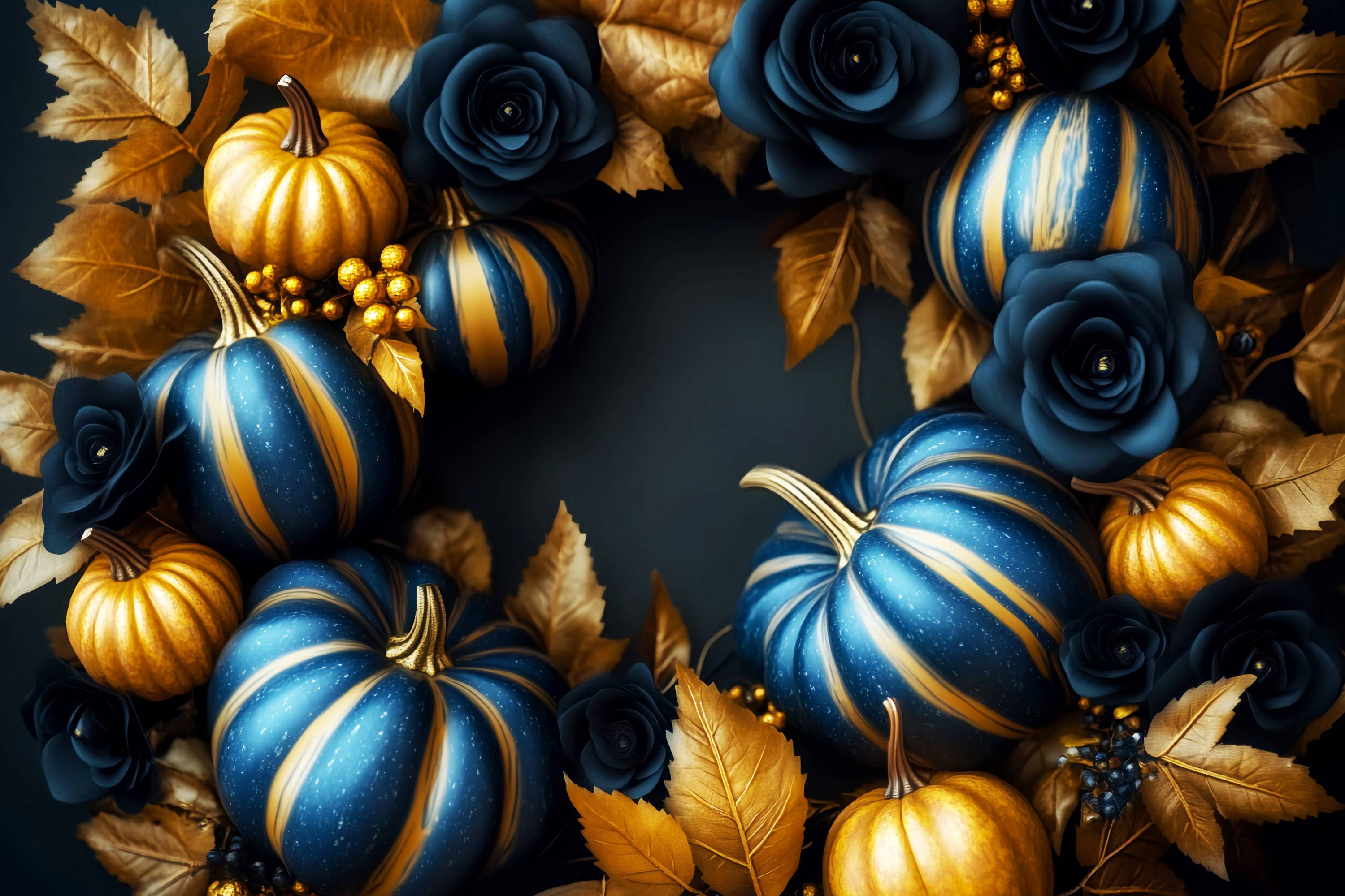 Fall Backdrop for Pictures Golden Navy Pumpkin Wreath Fine Art Backdrop UK LXX58-157