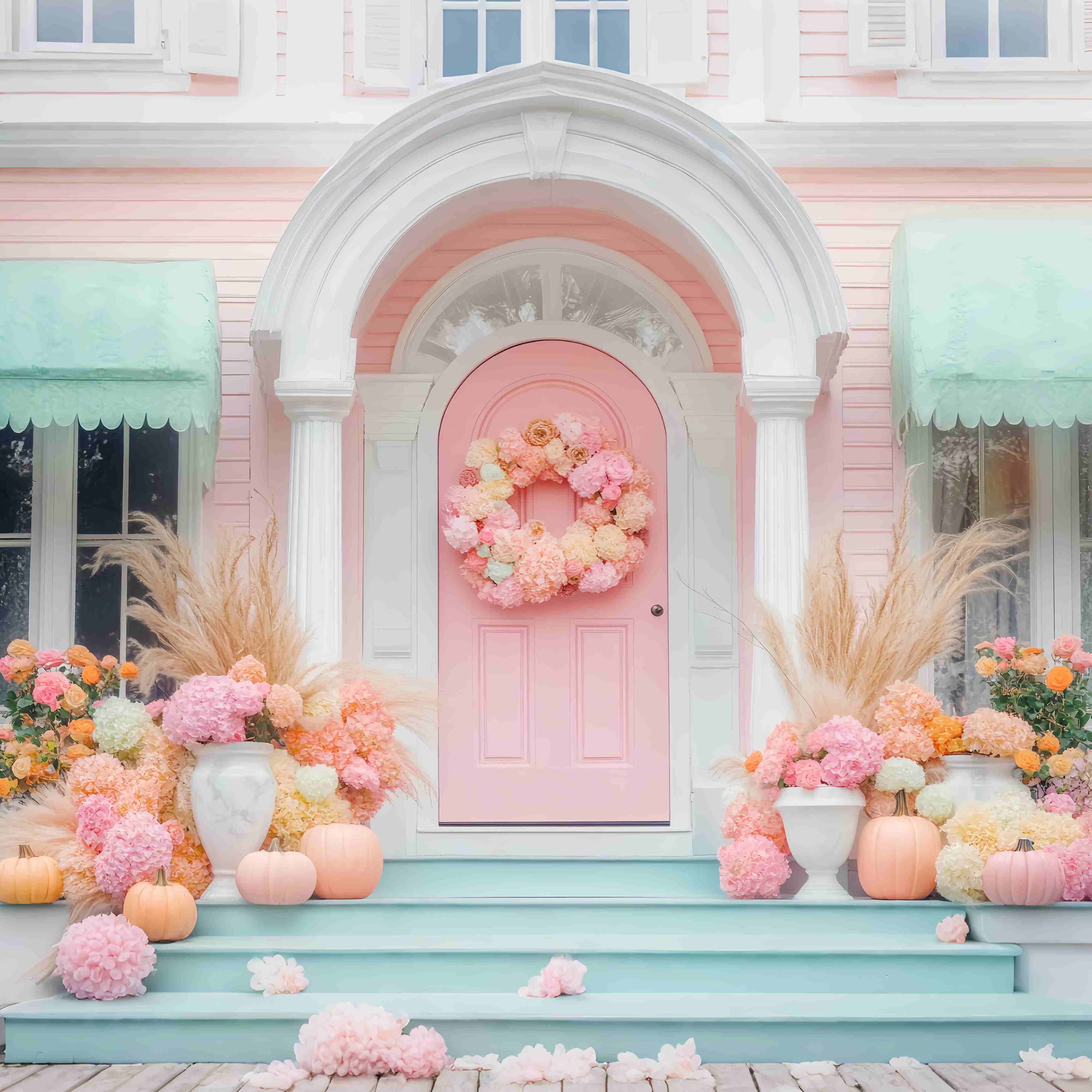 Fall Backdrop for Photos Pastel Door Floral Harvest Floral Backdrop UK LXX58-159