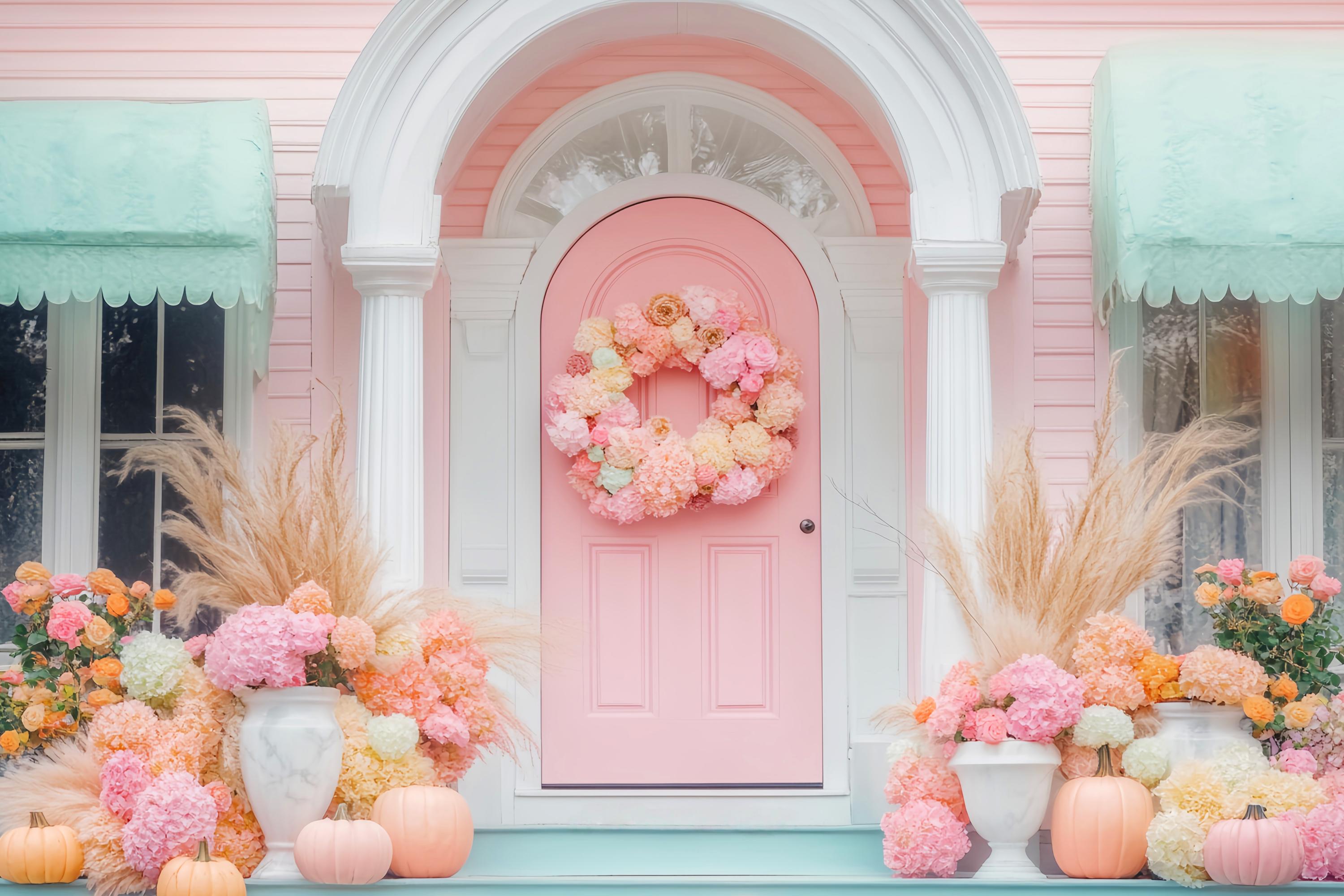Fall Backdrop for Photos Pastel Door Floral Harvest Floral Backdrop UK LXX58-159