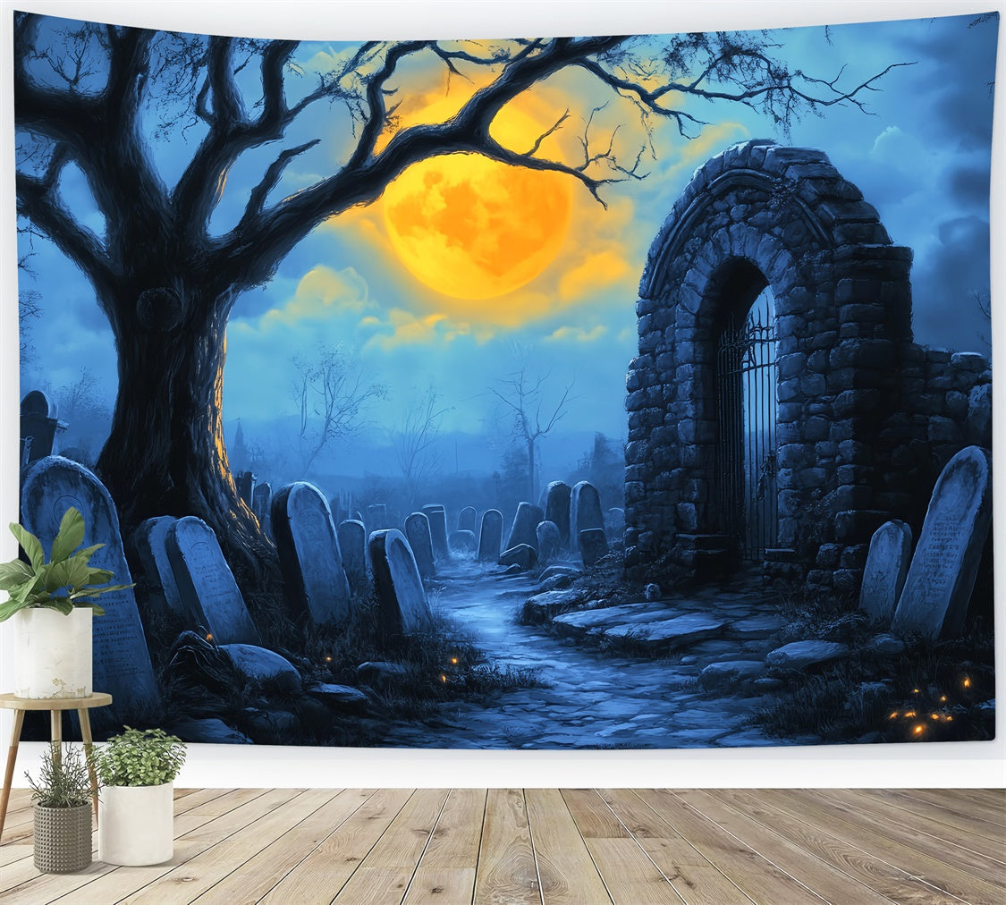 Halloween Graveyard Backdrop Creepy Grave Pathway Backdrop UK LXX58-16