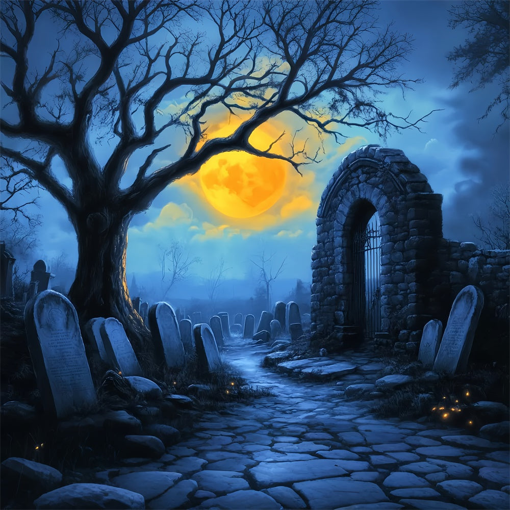 Halloween Graveyard Backdrop Creepy Grave Pathway Backdrop UK LXX58-16