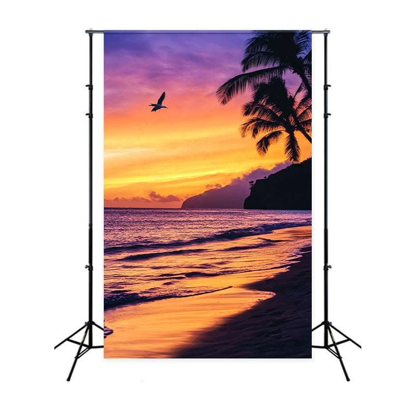 Fall Backdrop Tropical Sunset Palm Silhouette Sunset Backdrop UK LXX58-163