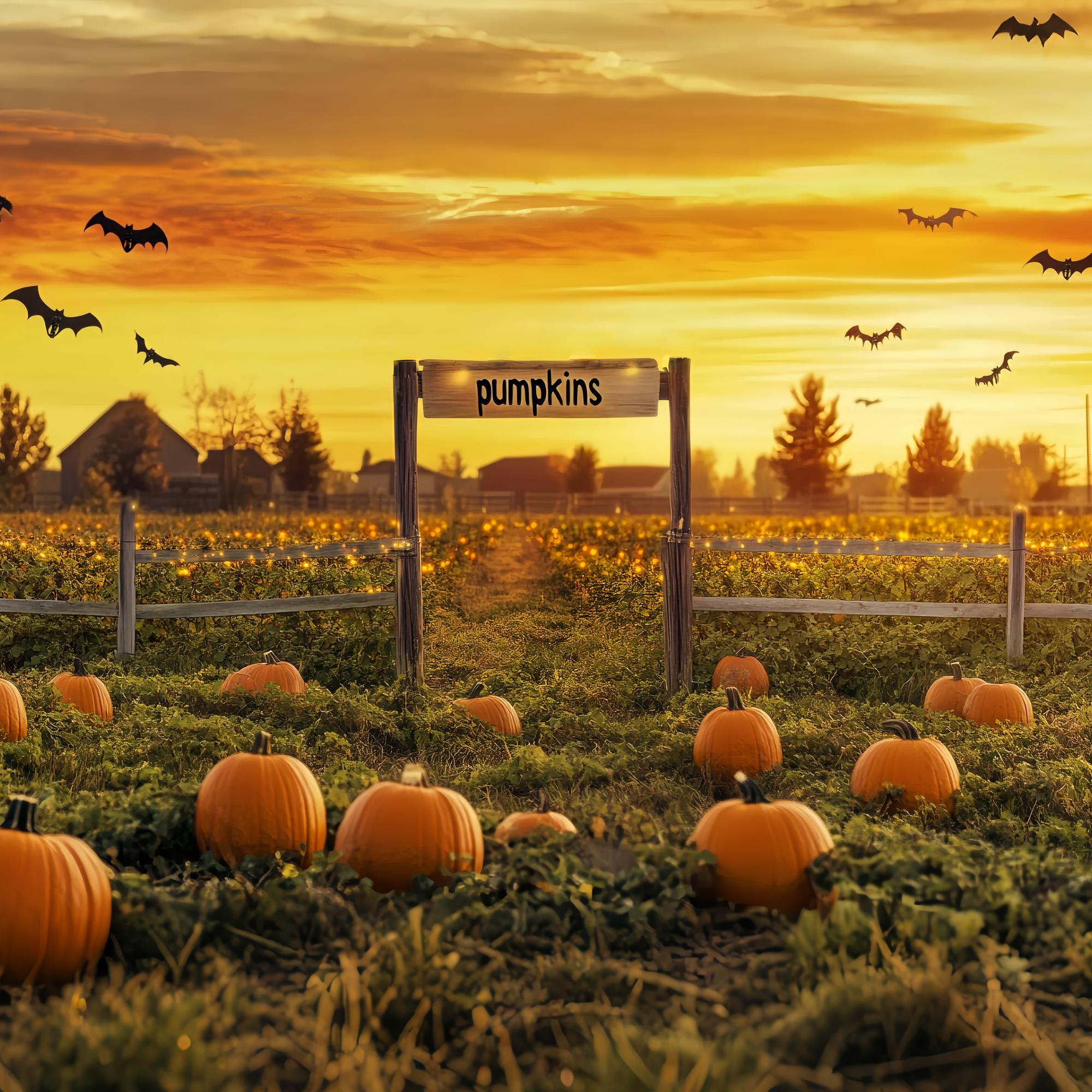 Fall Photo Backdrop Pumpkin Patch Sunset Bats Sunset Backdrop UK LXX58-164