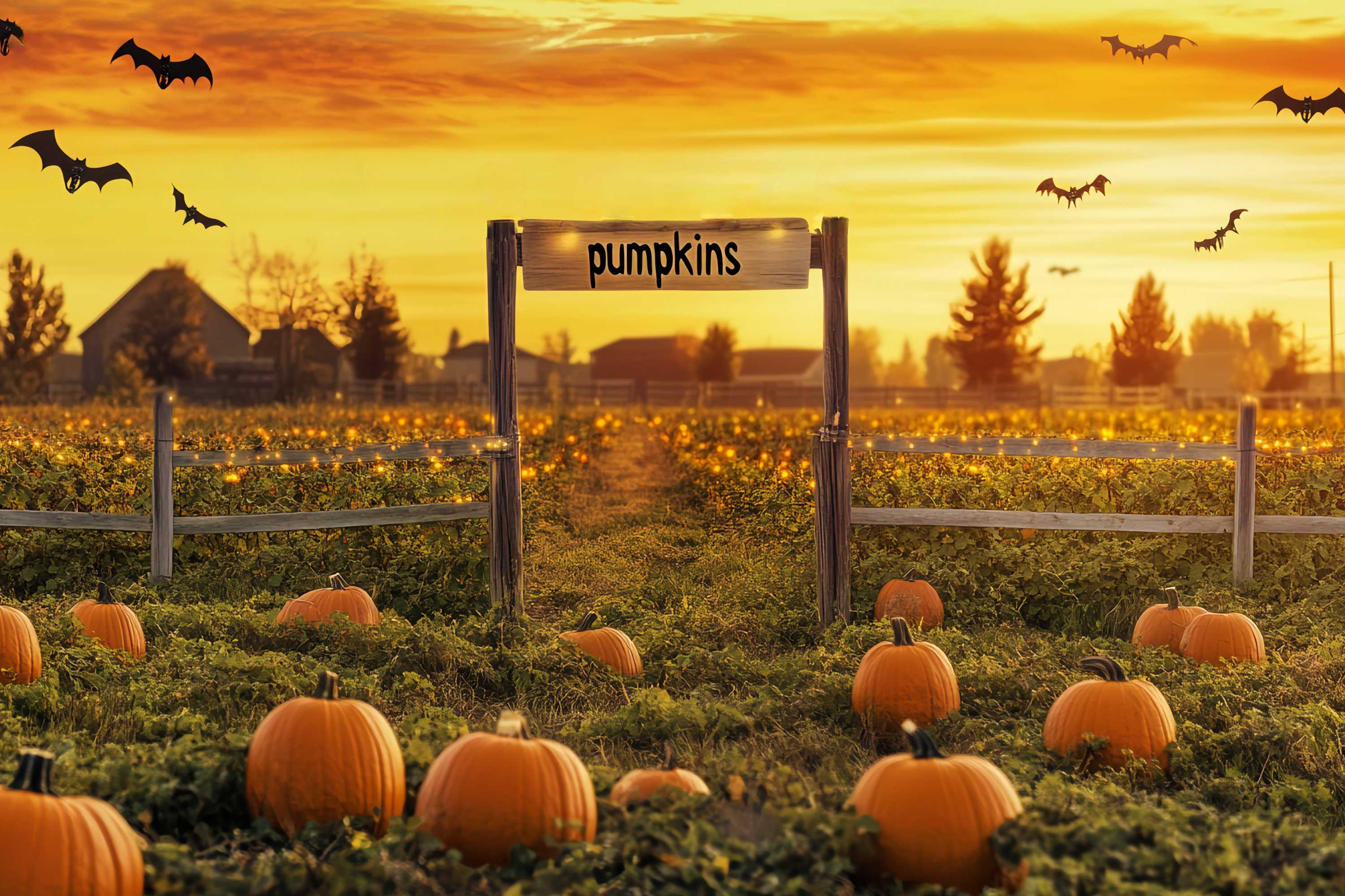 Fall Photo Backdrop Pumpkin Patch Sunset Bats Sunset Backdrop UK LXX58-164