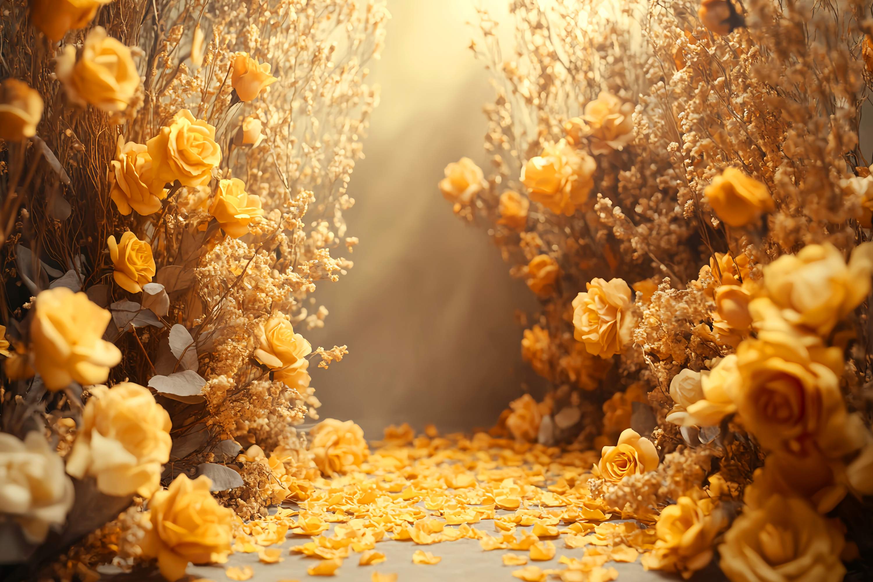 Fall Backdrops for Photography Golden Rose Petal Path Floral Backdrop UK LXX58-169