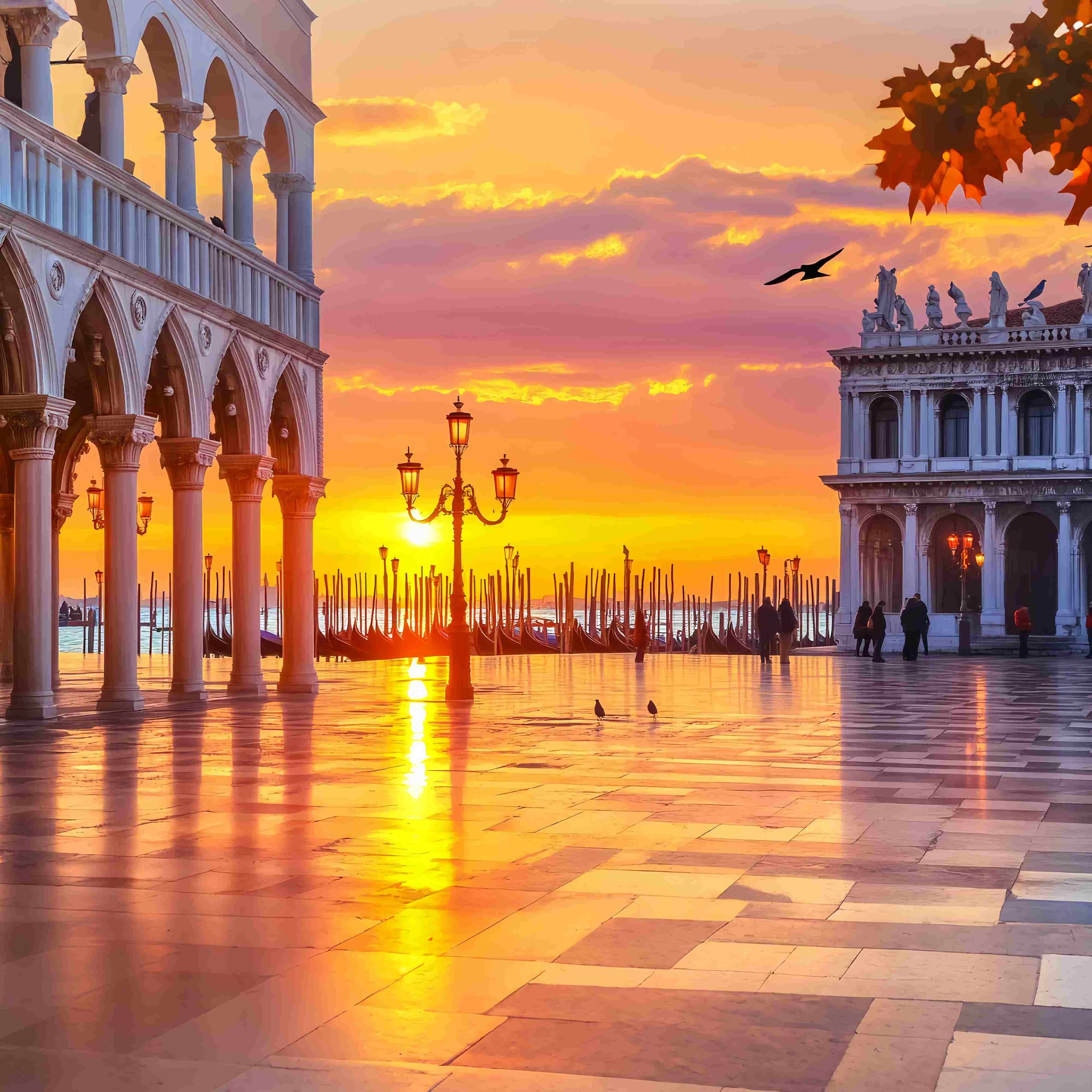 Fall Backdrops Venetian Sunrise Gondola View Sunset Backdrop UK LXX58-171