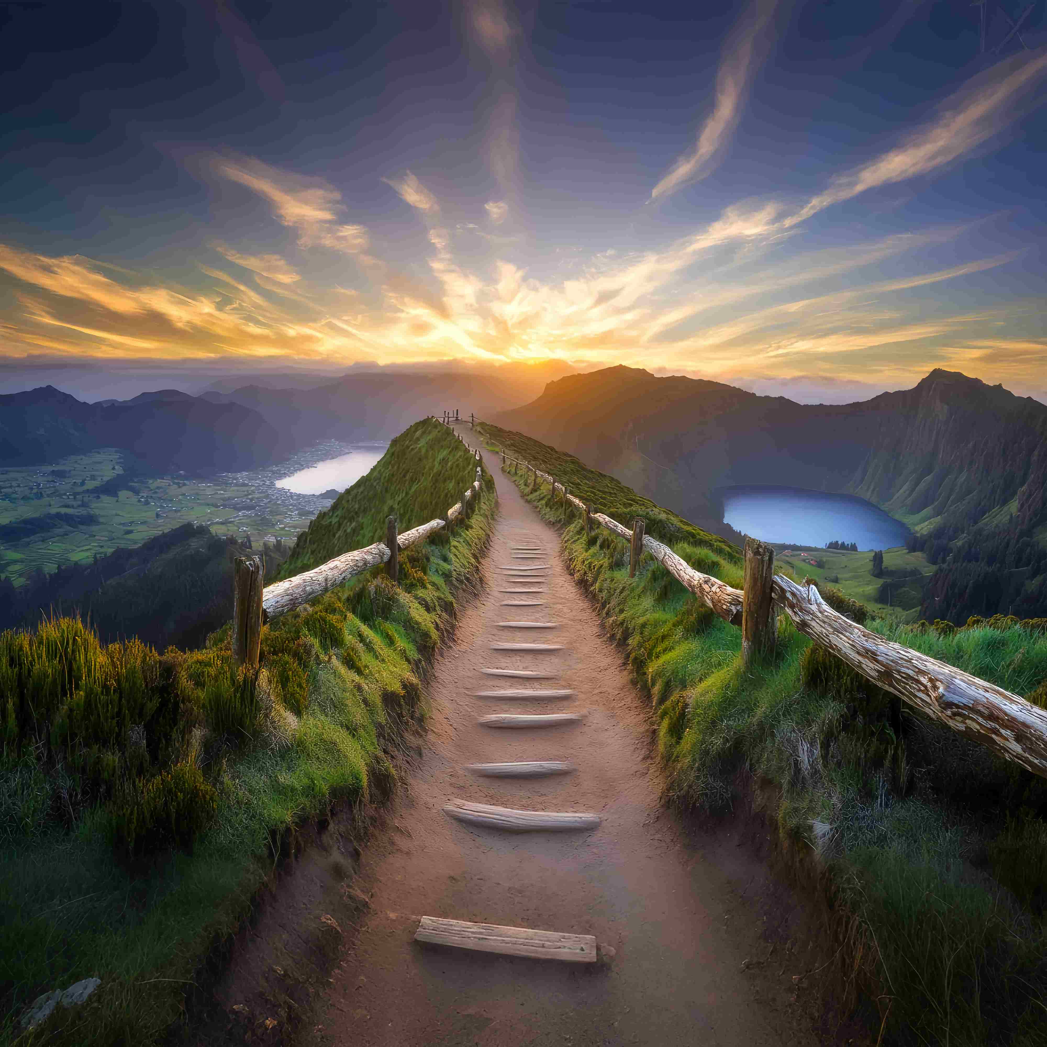 Autumn Fall Backdrop Mountain Ridge Sunrise Pathway Sunset Backdrop UK LXX58-172