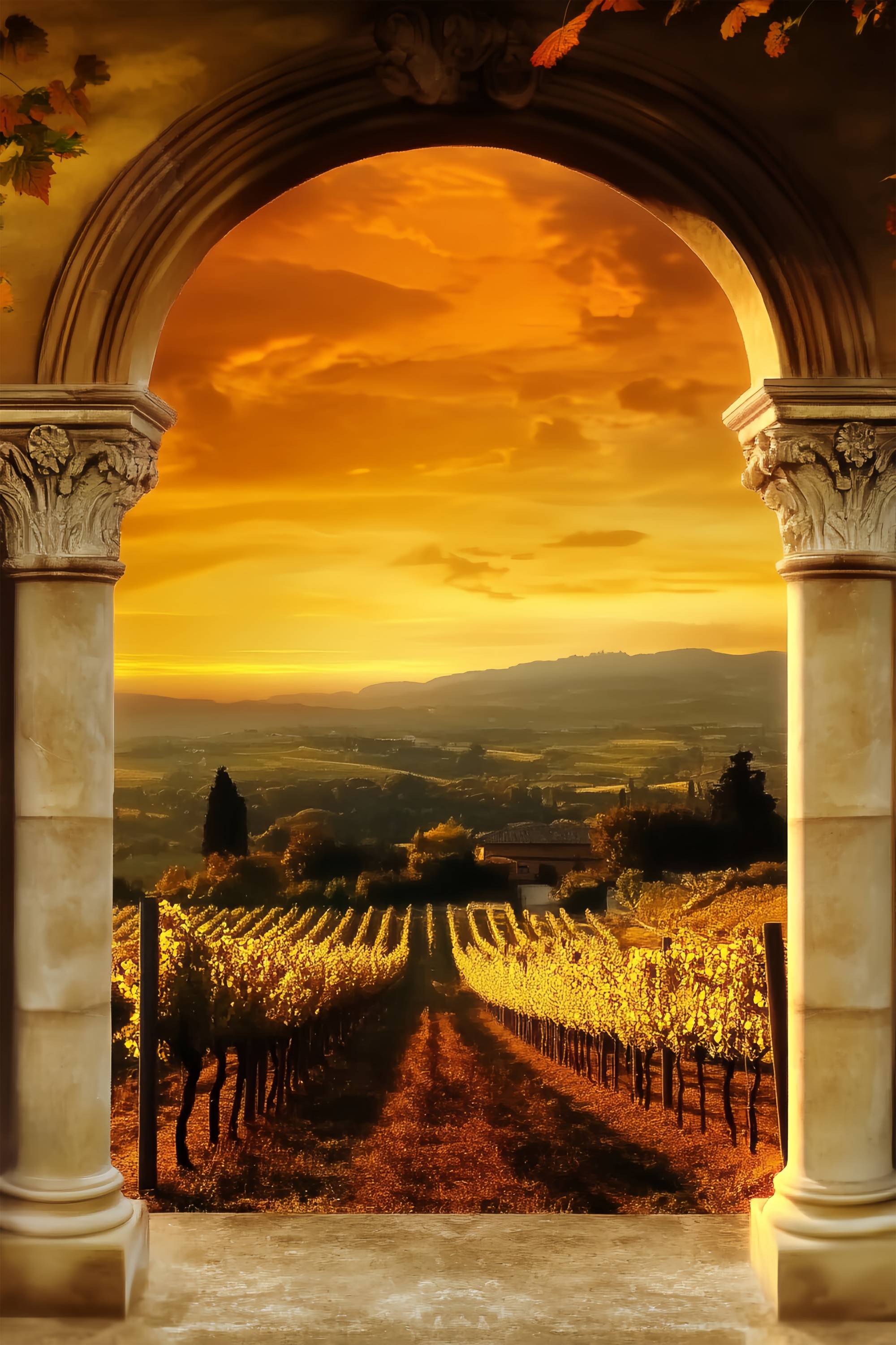 Fall Backdrop Golden Vineyard Archway View Vintage Backdrop UK LXX58-174
