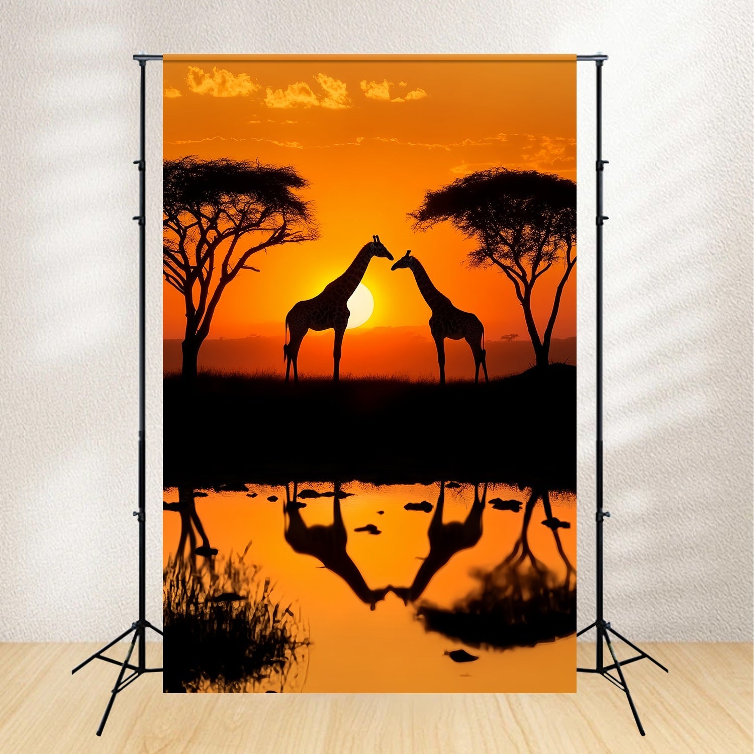 Fall Backdrop Ideas Giraffe Sunset Water Reflection Sunset Backdrop UK LXX58-175