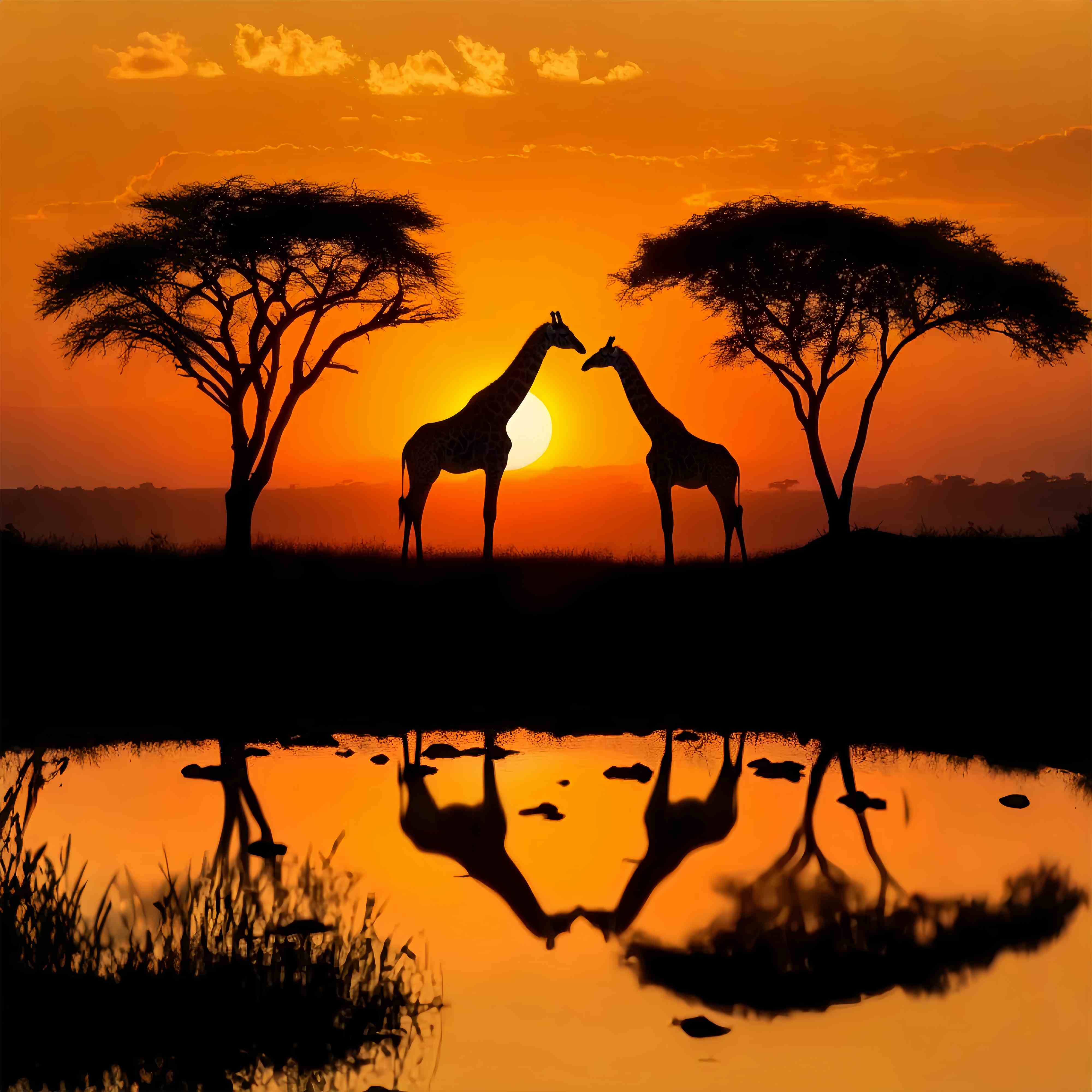 Fall Backdrop Ideas Giraffe Sunset Water Reflection Sunset Backdrop UK LXX58-175