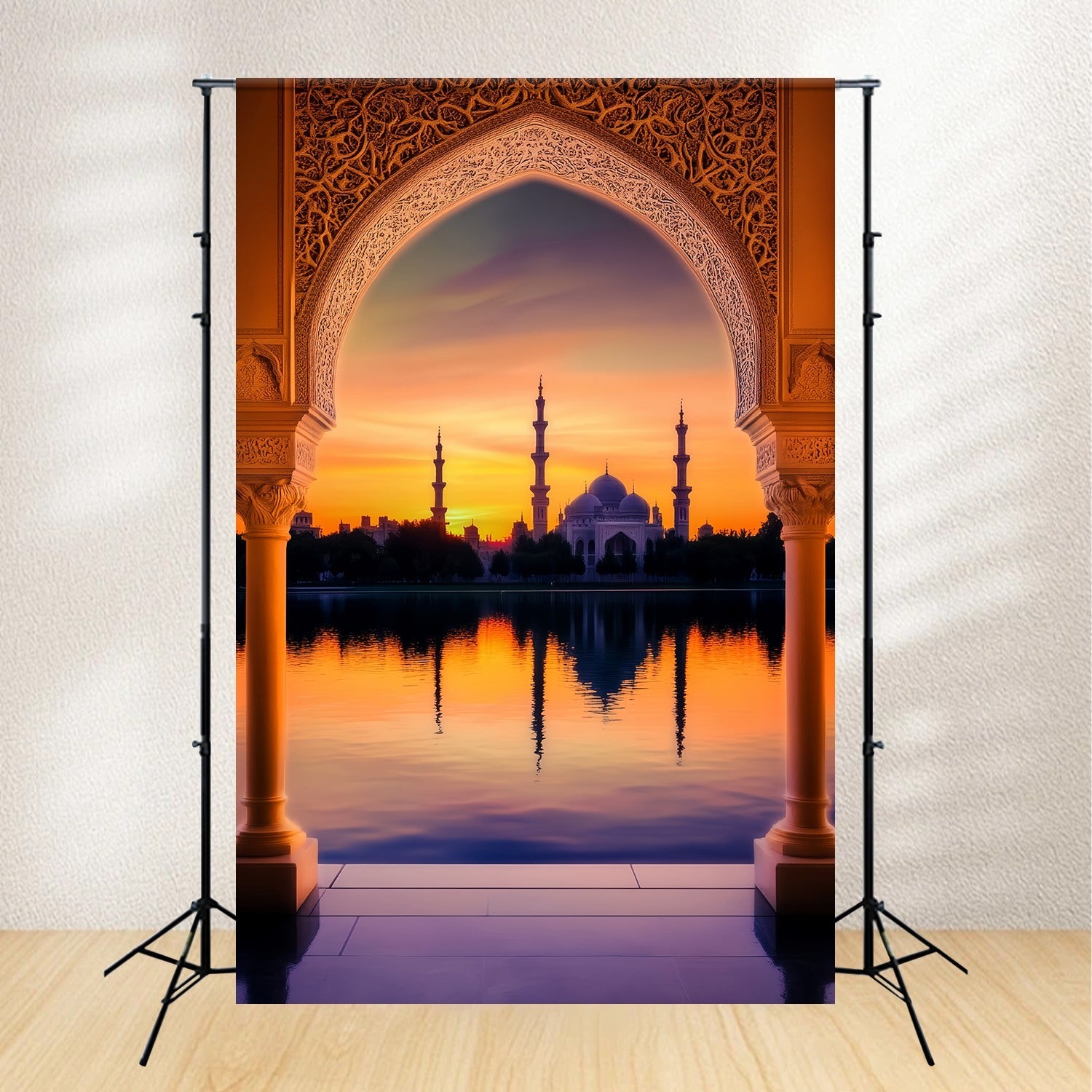 Fall Backdrop for Photos Golden Mosque Sunset Reflection Sunset Backdrop UK LXX58-178
