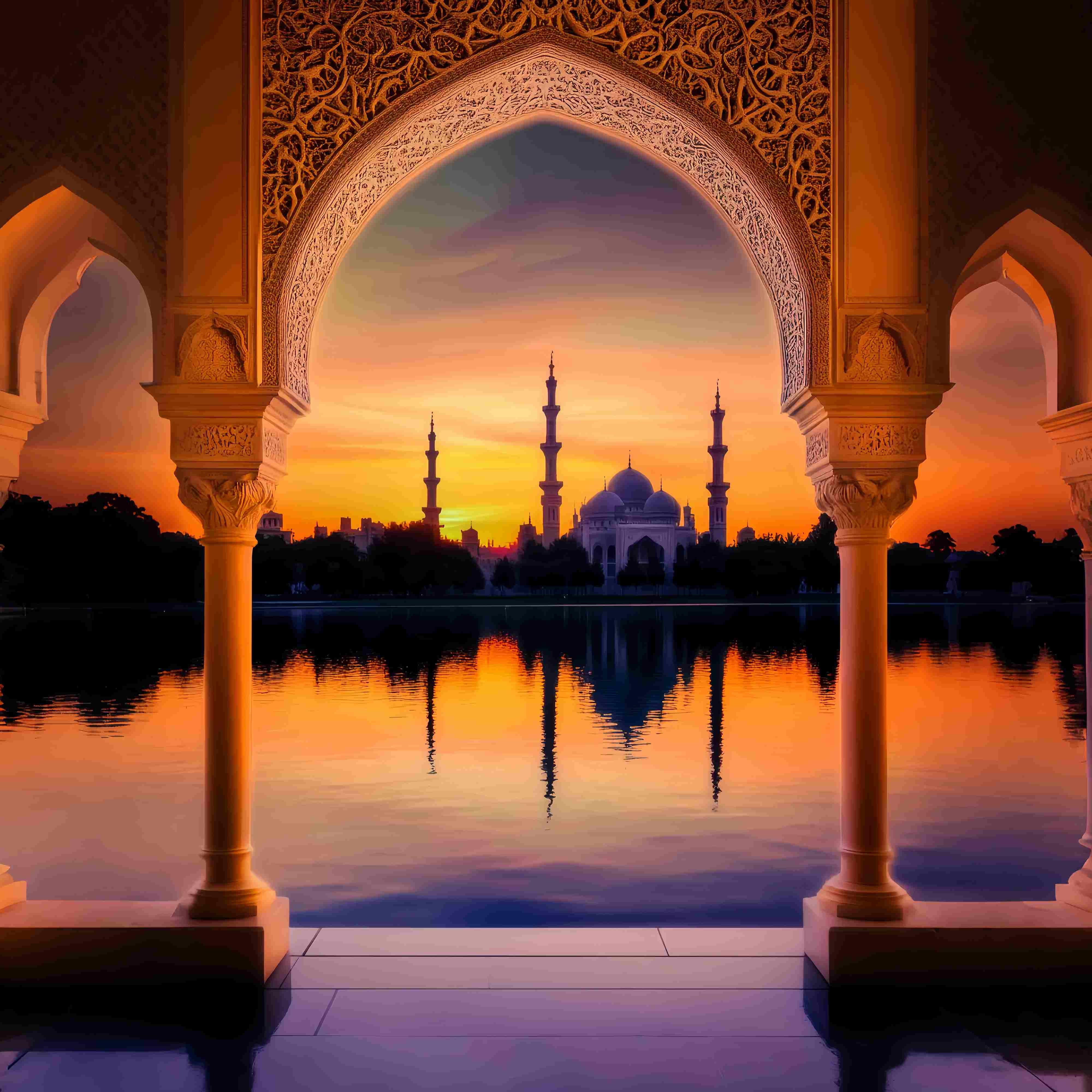 Fall Backdrop for Photos Golden Mosque Sunset Reflection Sunset Backdrop UK LXX58-178