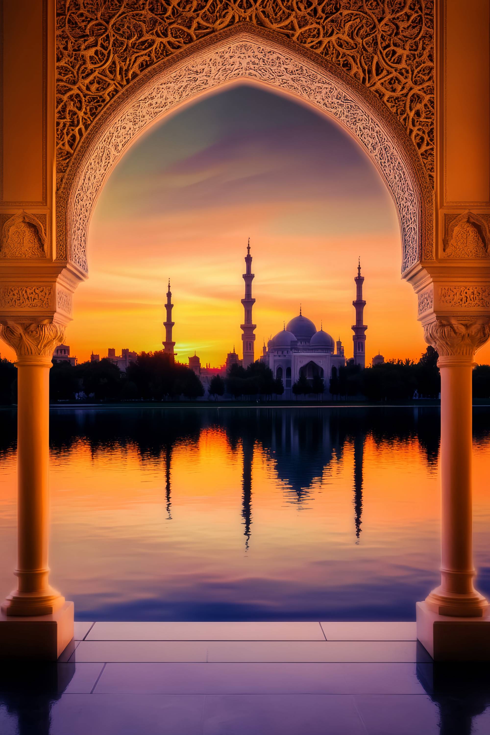 Fall Backdrop for Photos Golden Mosque Sunset Reflection Sunset Backdrop UK LXX58-178