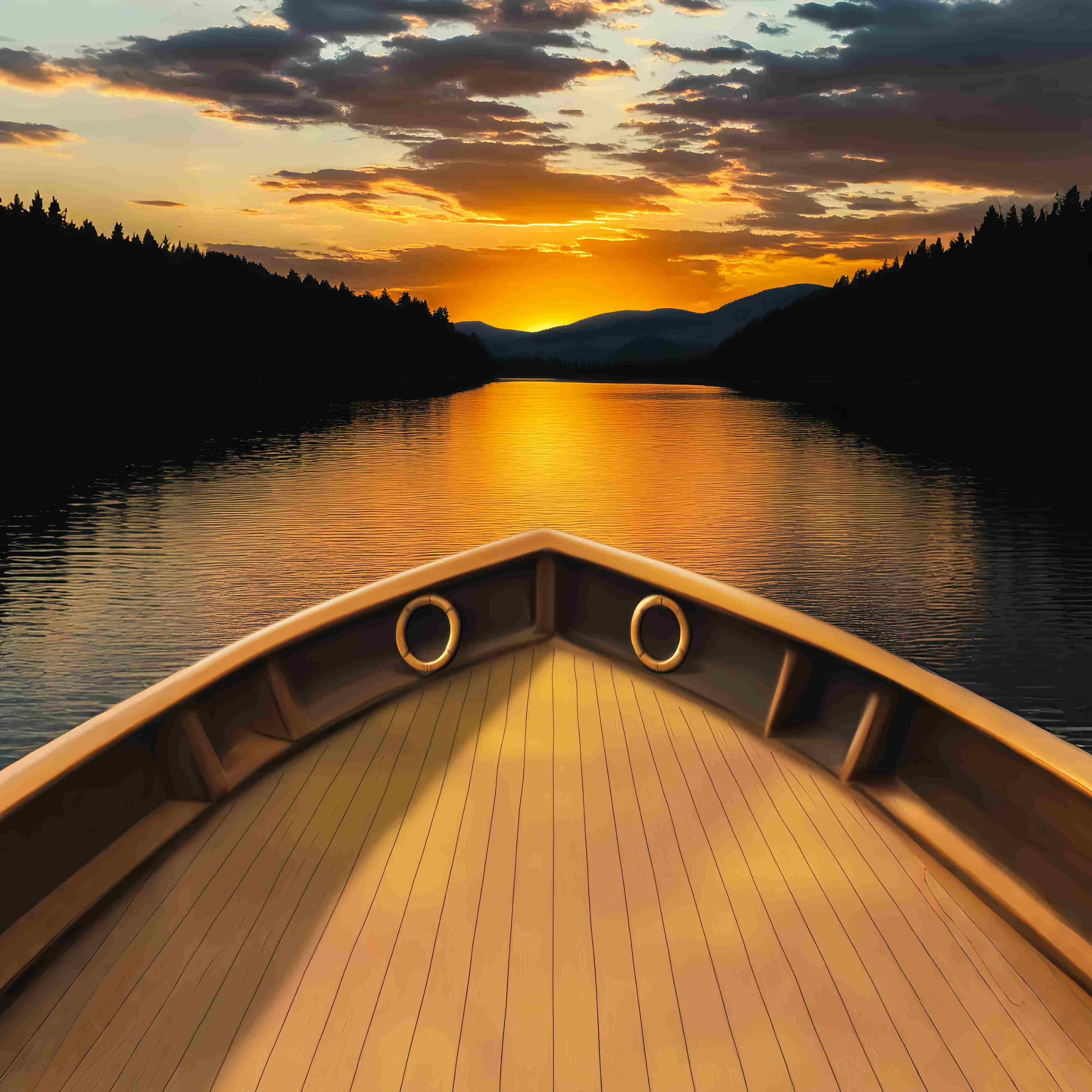 Fall Backdrops Golden Lake Horizon Boat Deck Sunset Backdrop UK LXX58-182
