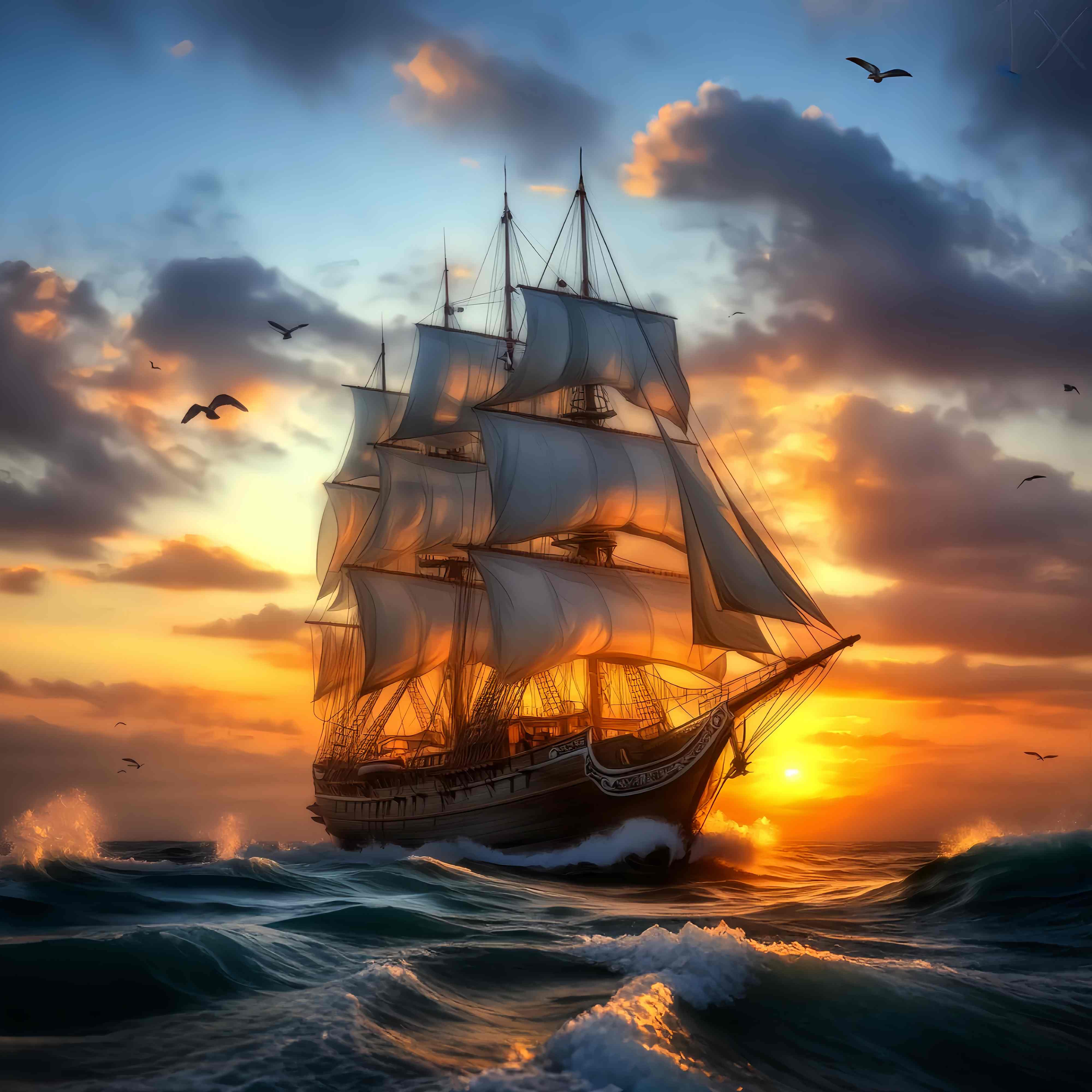 Fall Backdrop for Pictures Majestic Tall Ship Sunset Voyage Sunset Backdrop UK LXX58-184