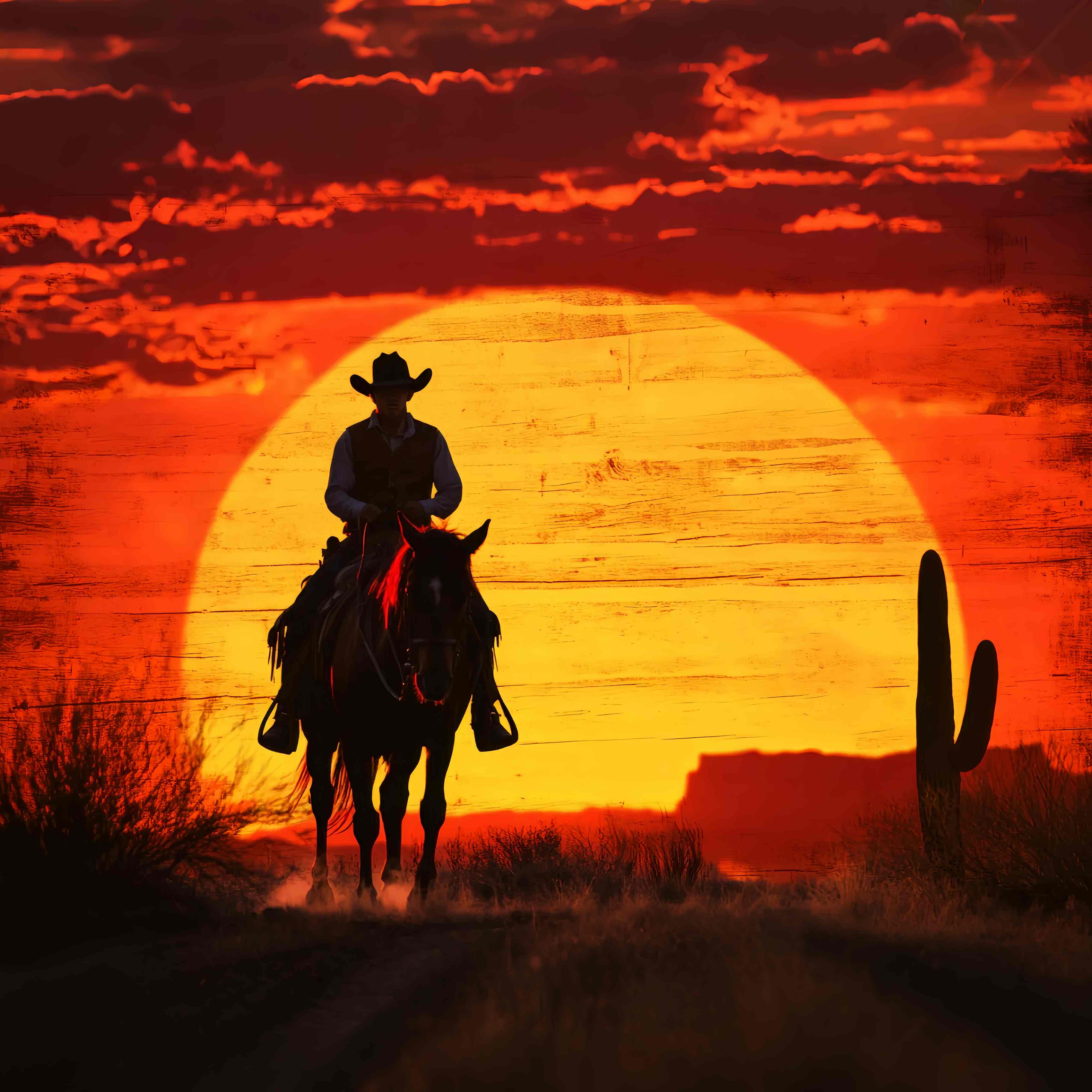 Fall Backdrop Cowboy Silhouette Fiery Sunset Cowboy Backdrop UK LXX58-186