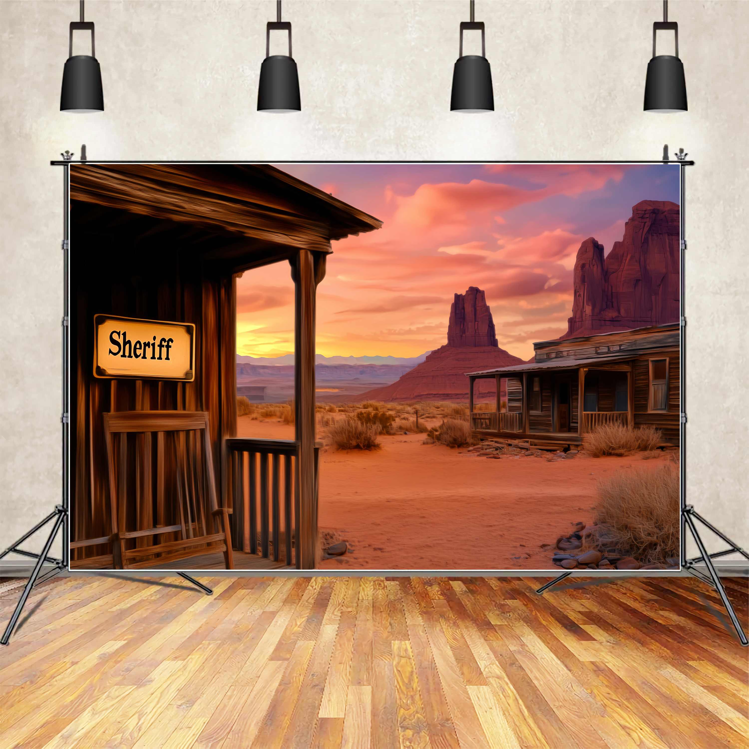 Fall Backdrop Ideas Sheriff Porch Desert Sunset Western Backdrop UK LXX58-188
