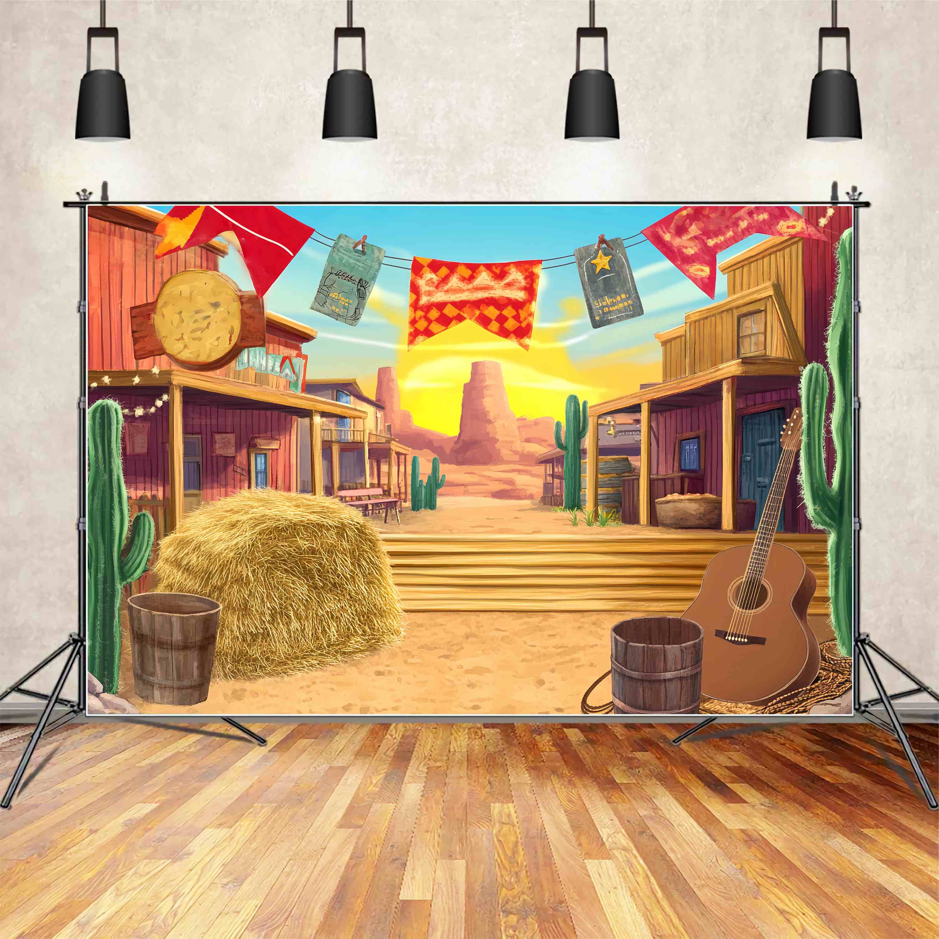 Fall Photo Backdrop Colorful Western Street Cactus Western Backdrop UK LXX58-192
