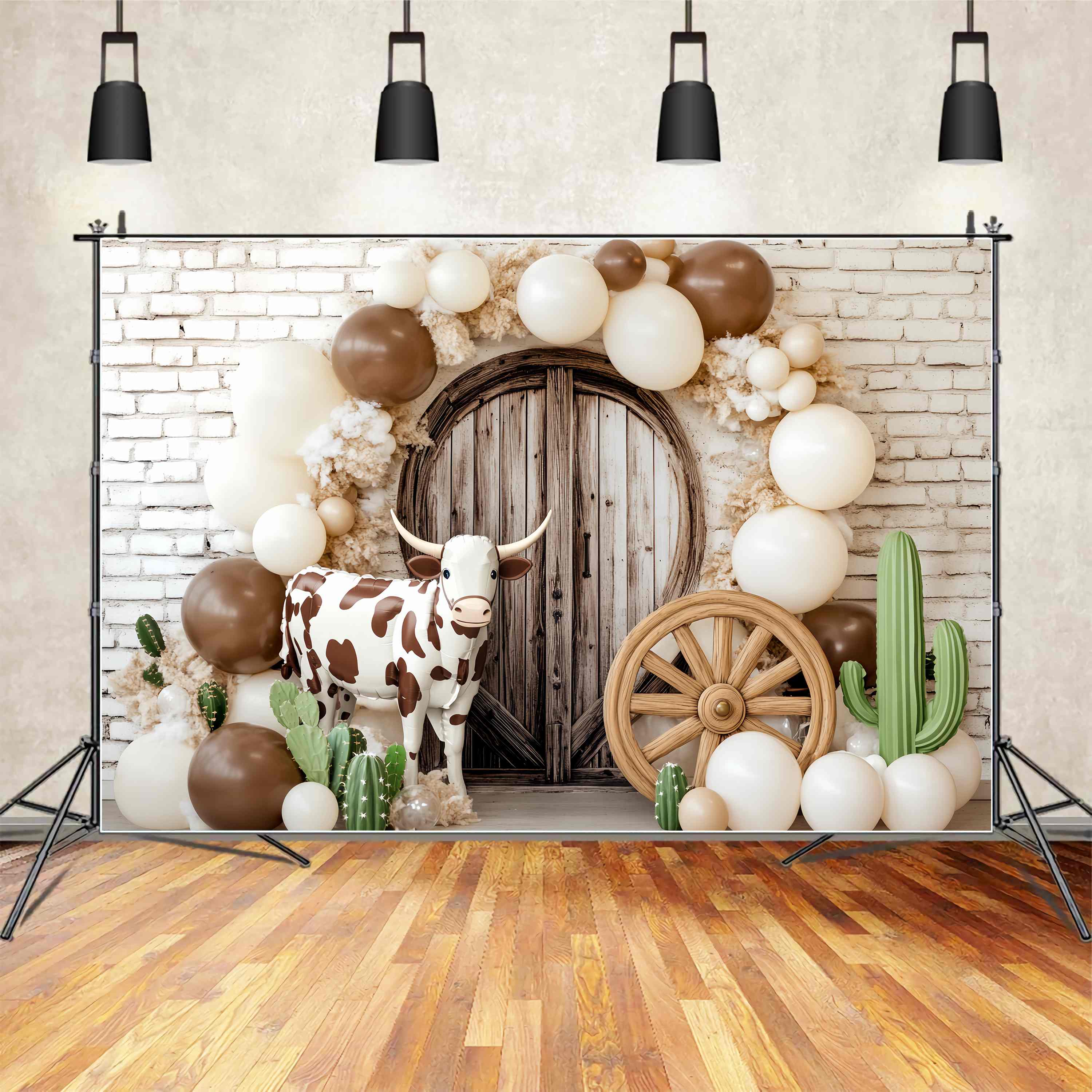 Fall Backdrops Cow Print Balloon Arch Cowboy Backdrop UK LXX58-196