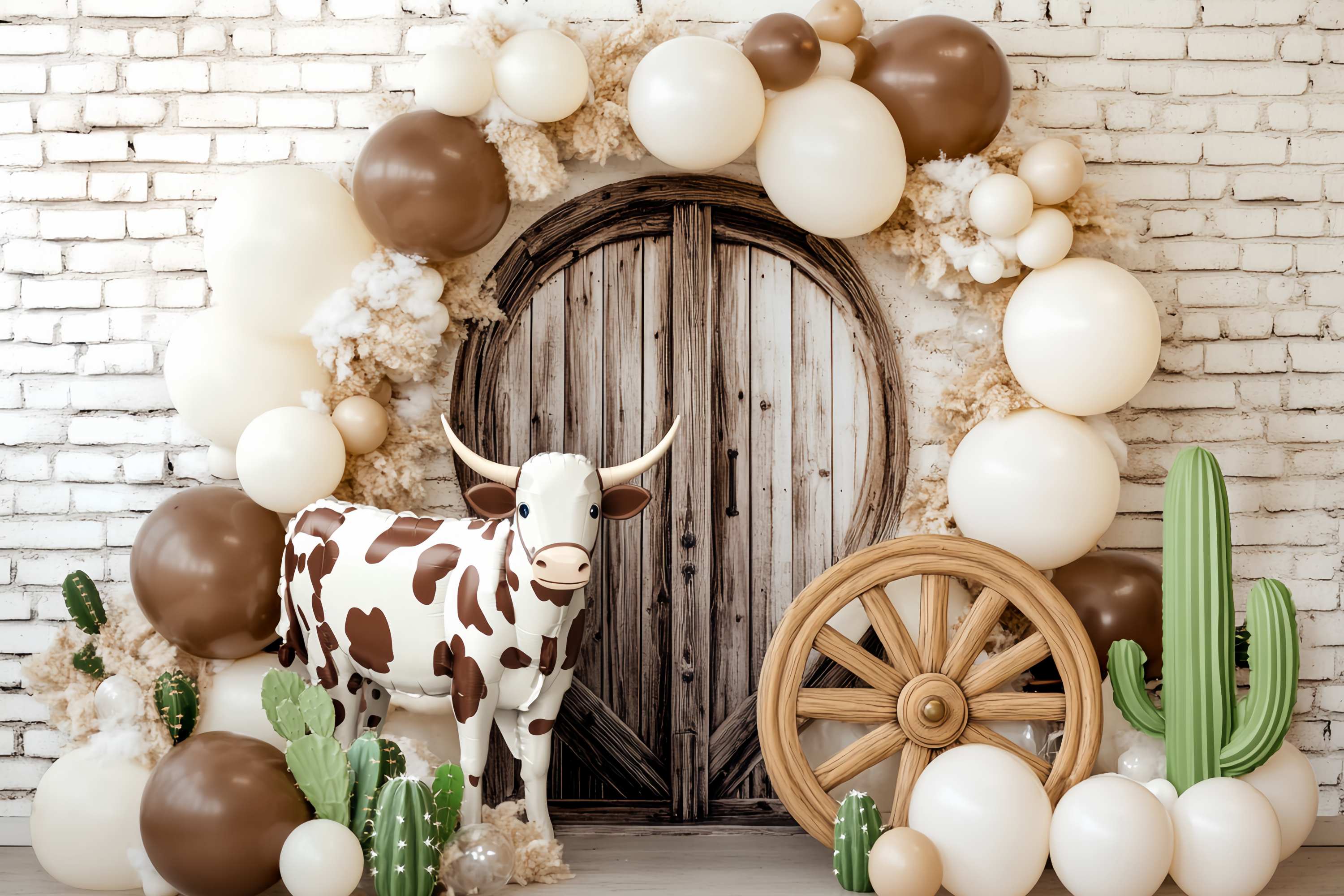 Fall Backdrops Cow Print Balloon Arch Cowboy Backdrop UK LXX58-196