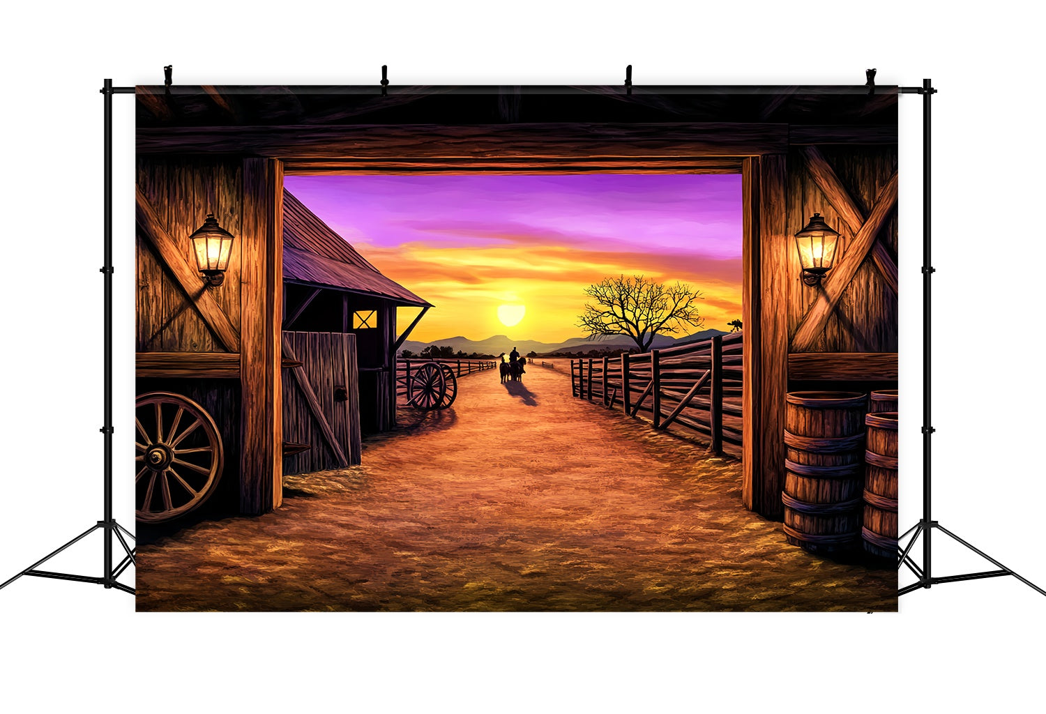 Fall Backdrop Ideas Sunset Ranch Barn View Western Backdrop UK LXX58-199