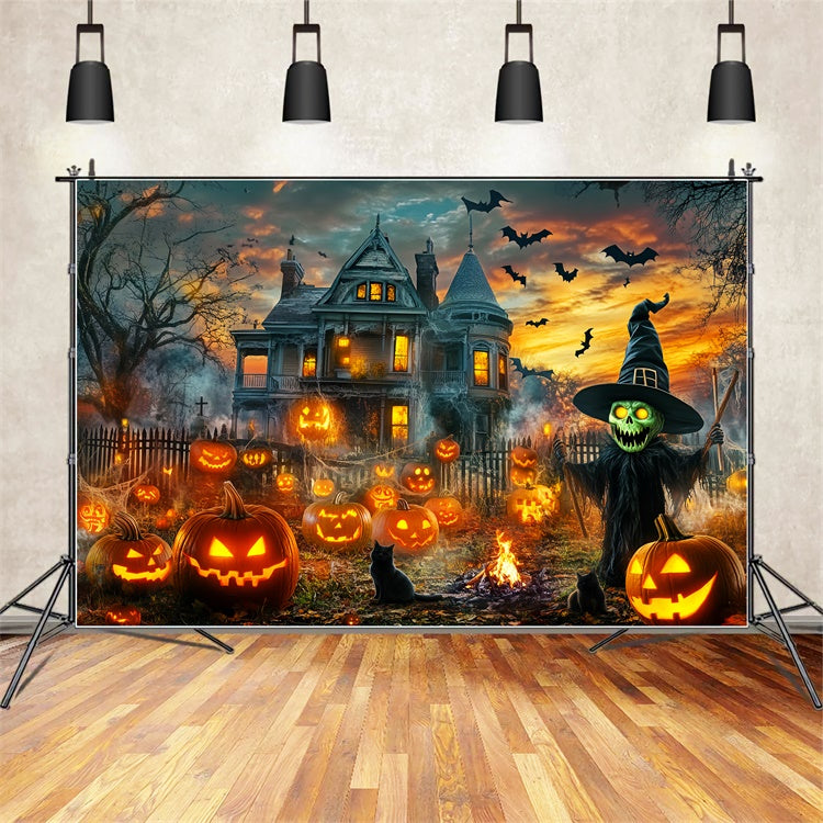 Haunted House Backdrop Haunted Pumpkin Mansion Backdrop UK LXX58-2
