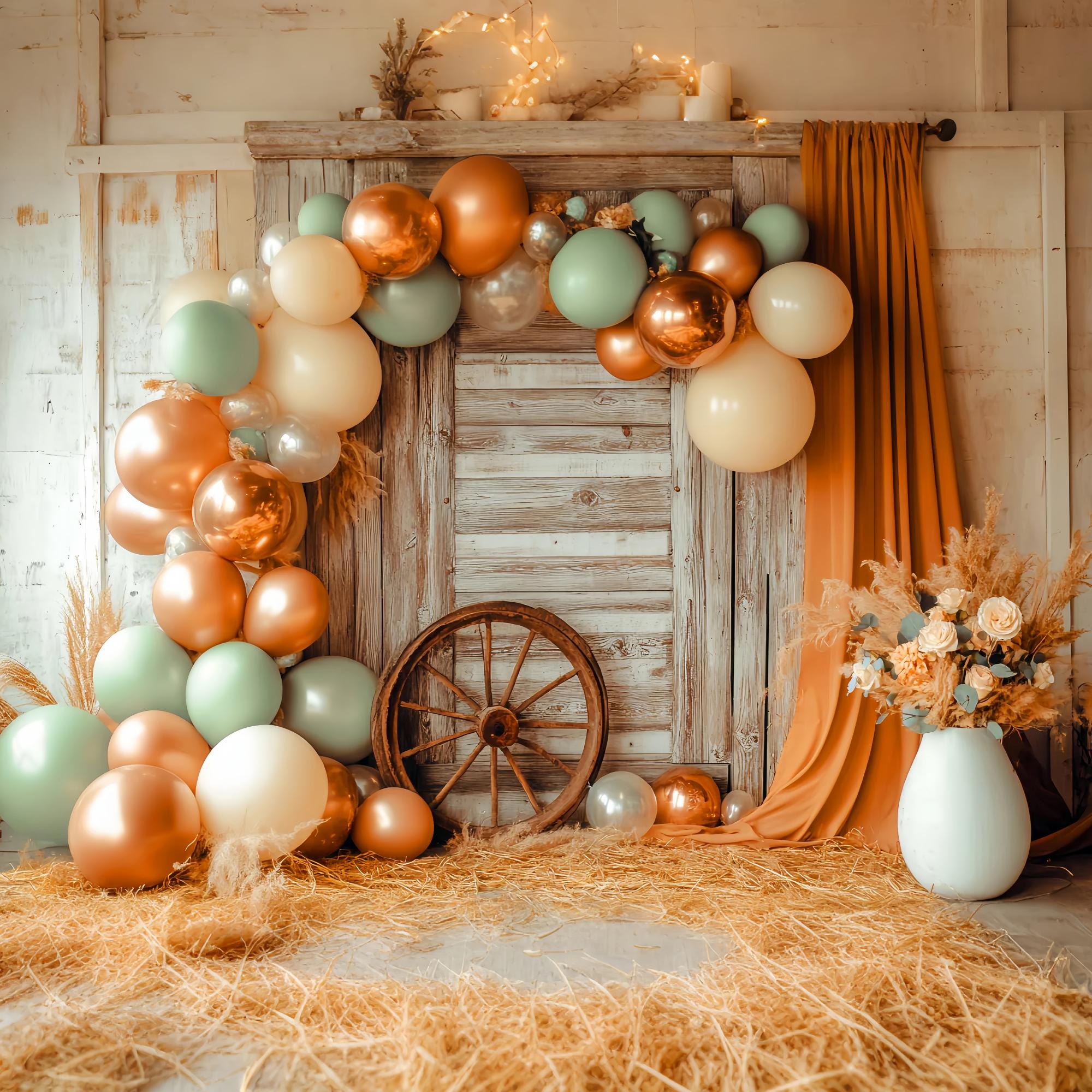 Autumn Backdrop Rustic Door Balloon Garland Western Backdrop UK LXX58-200